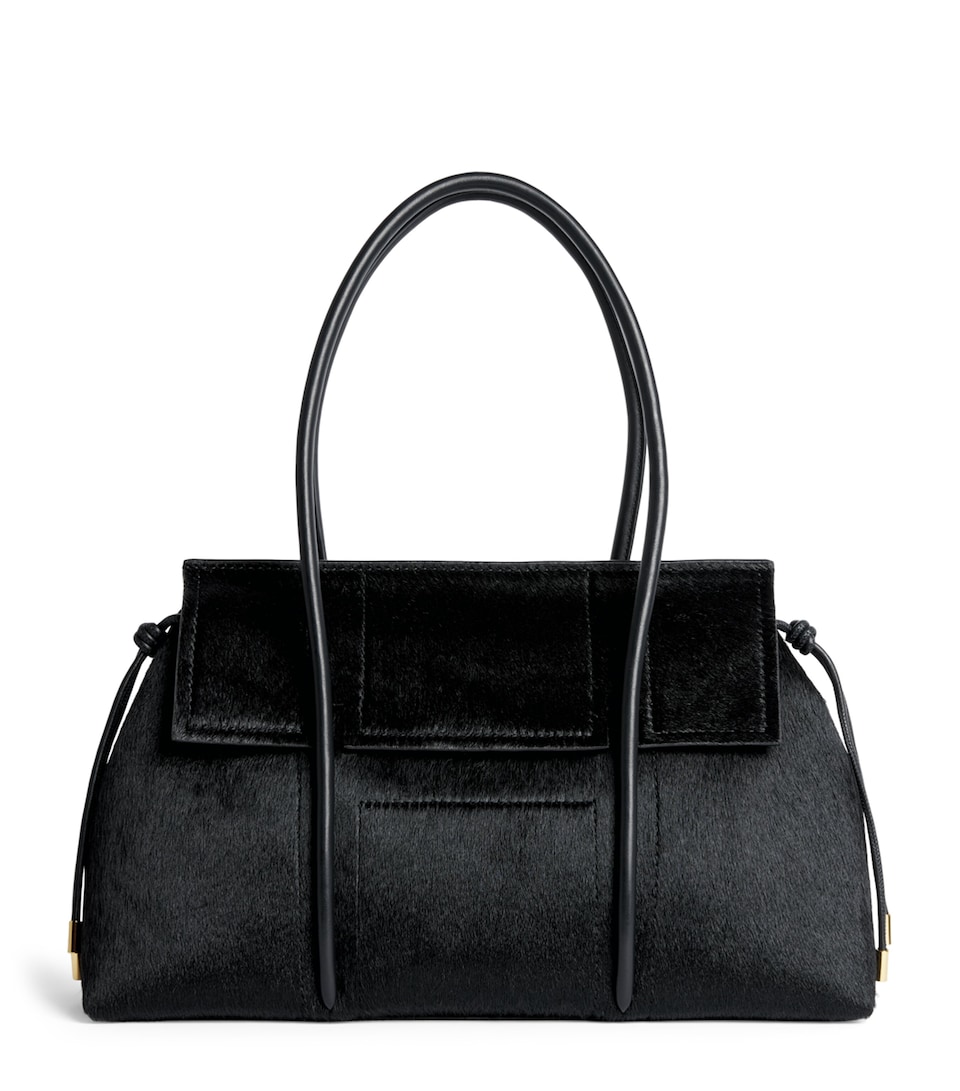 Harrods Medium Calf Hair Marcie Shoulder Bag Black