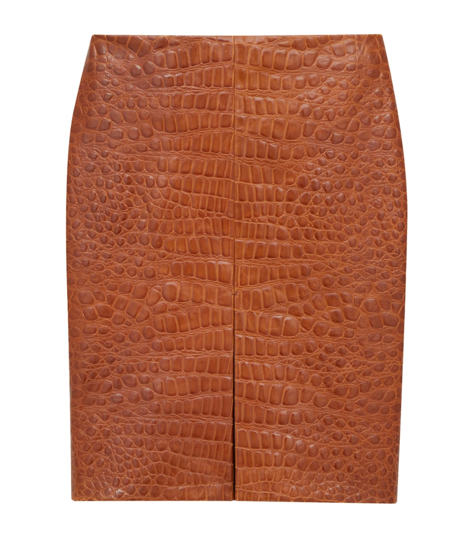 Leather Croc-Embossed Mini Pencil Skirt