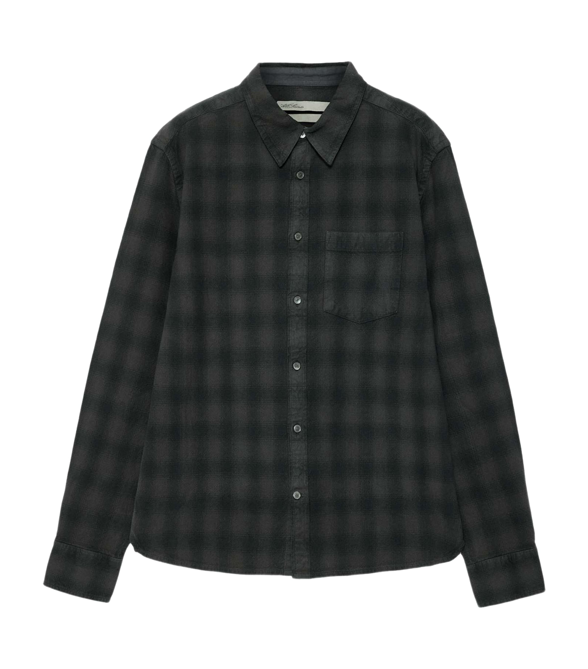 AllSaints Mens Organic Cotton Check Bower Shirt Anthracite Black