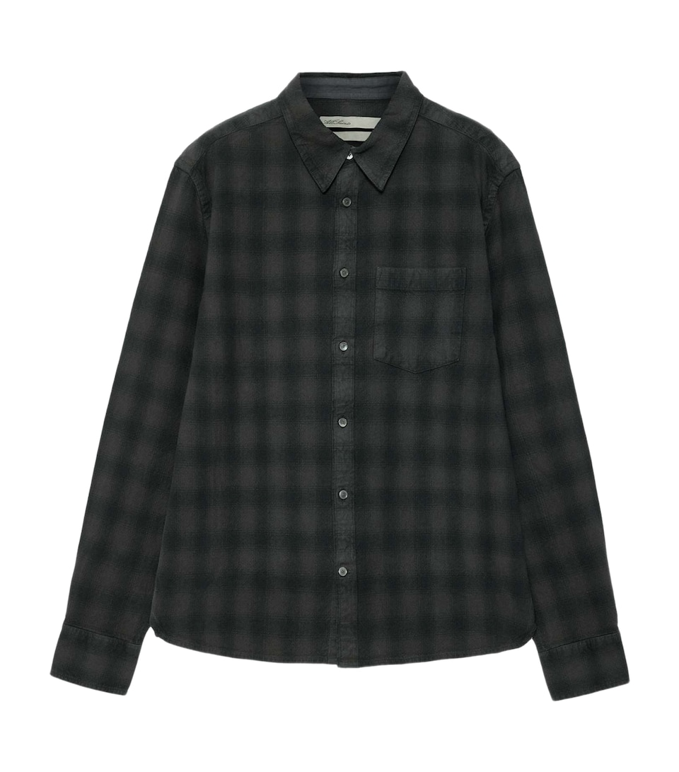 AllSaints Mens Organic Cotton Check Bower Shirt Anthracite Black