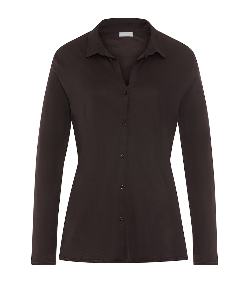 Hanro Womens Modal-Silk Grand Central Pyjama Shirt Dark Mocha