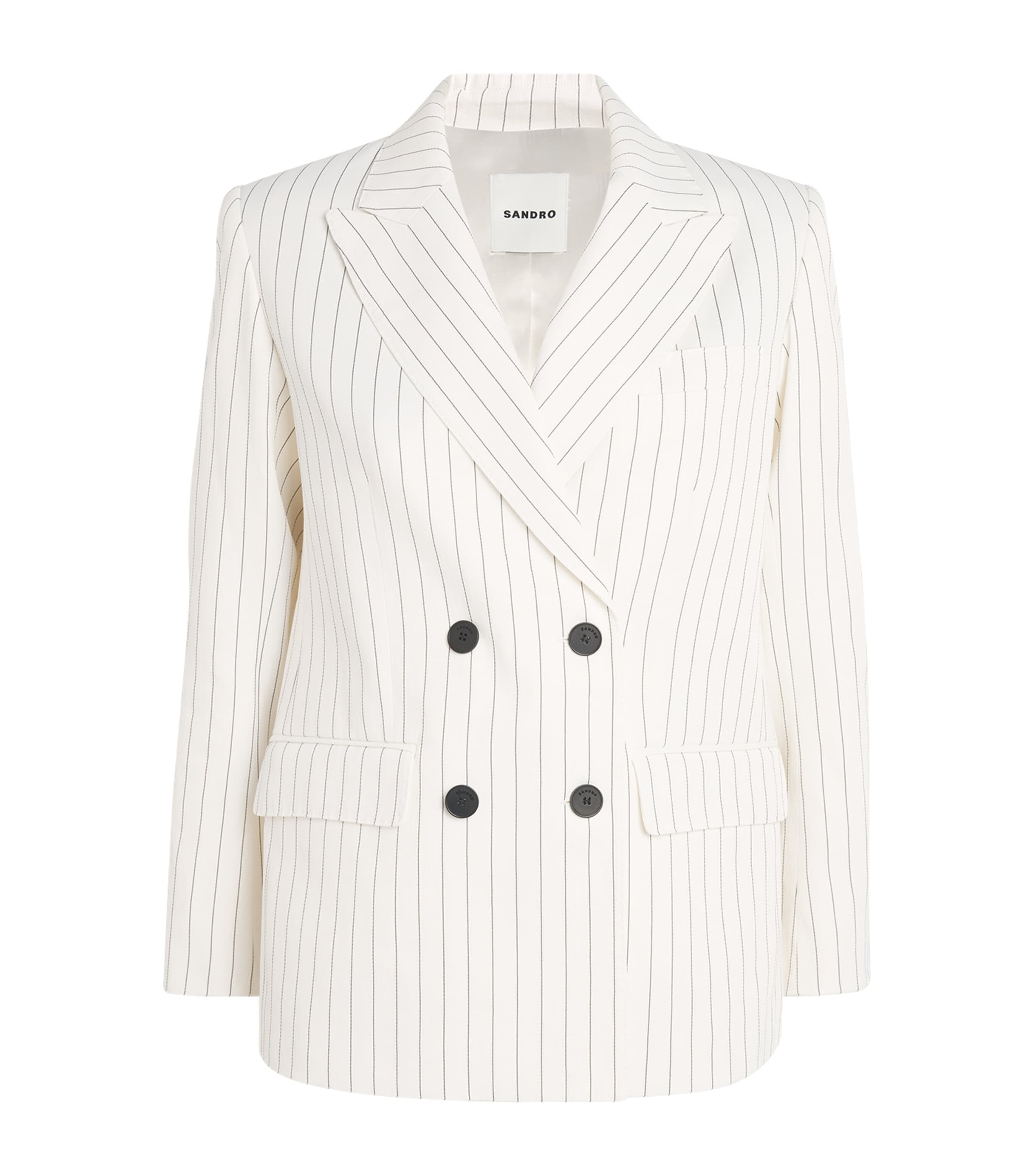 Sandro Paris Womens Stripe Double-Breasted Blazer Ecru / Black
