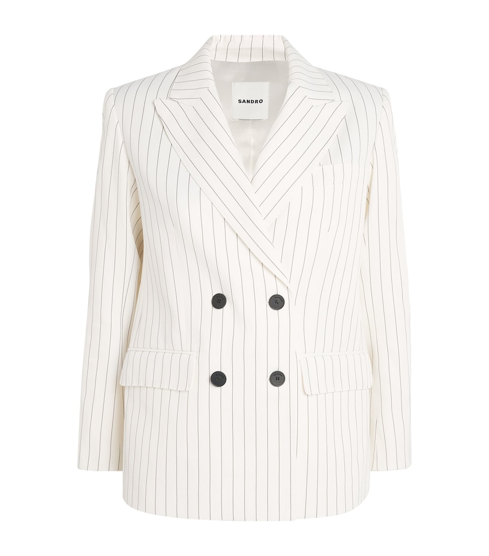 Sandro Paris Womens Stripe Double-Breasted Blazer Ecru / Black