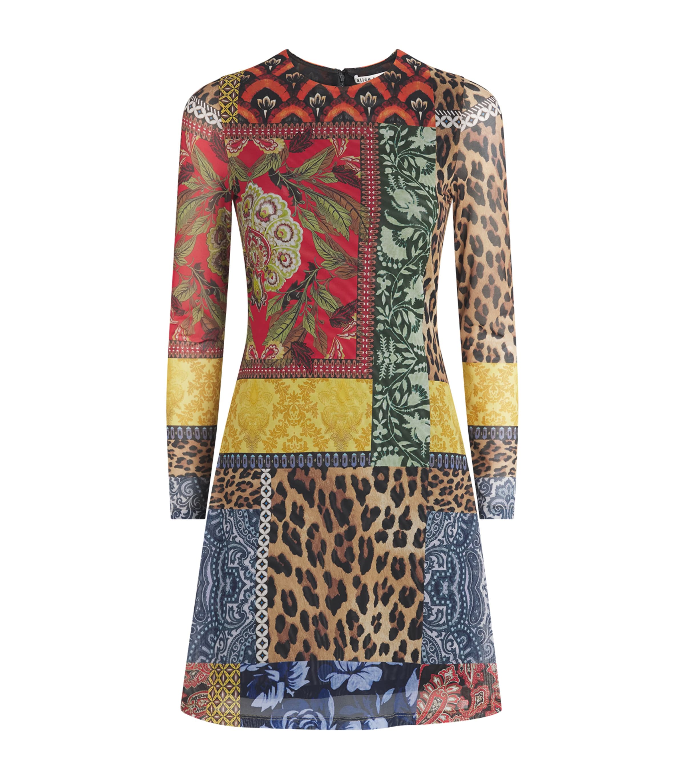 Alice+Olivia Womens Mesh Patchwork Delora Mini Dress Off The Grid Lg