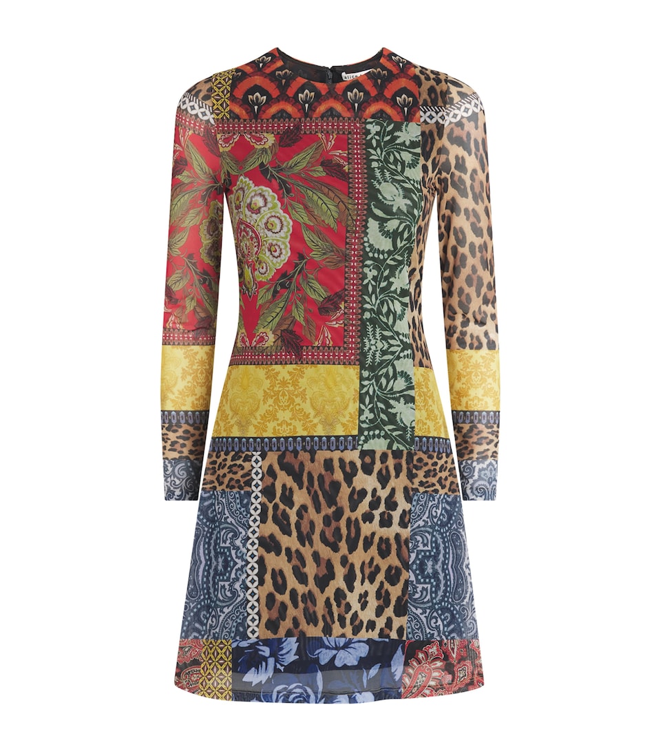 Alice+Olivia Womens Mesh Patchwork Delora Mini Dress Off The Grid Lg