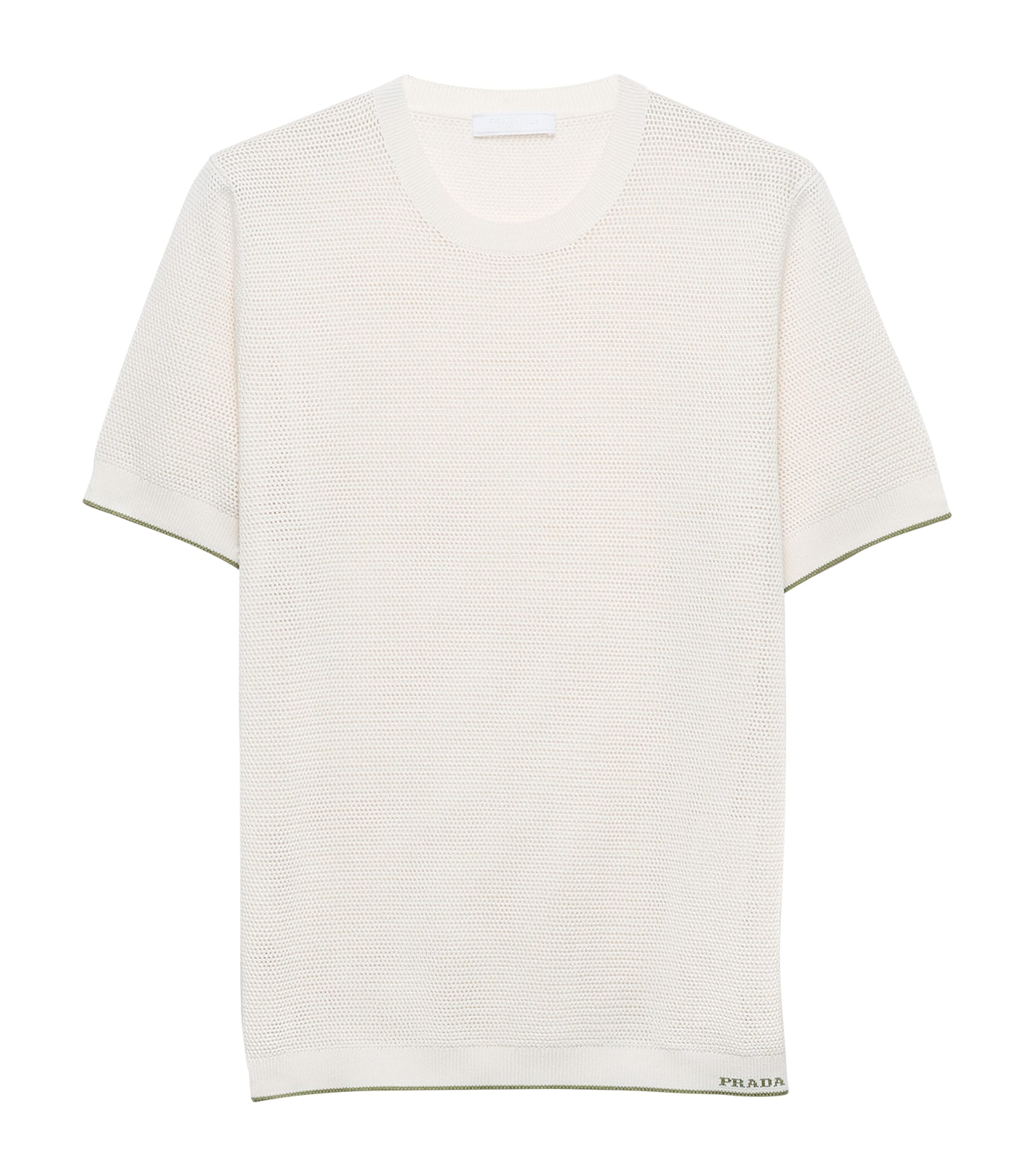 Prada Mens Silk-Cotton Short-Sleeve Sweater White