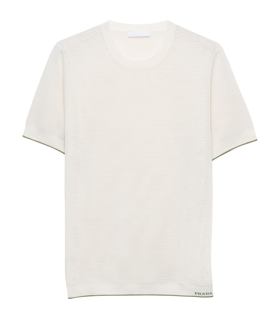 Prada Mens Silk-Cotton Short-Sleeve Sweater White