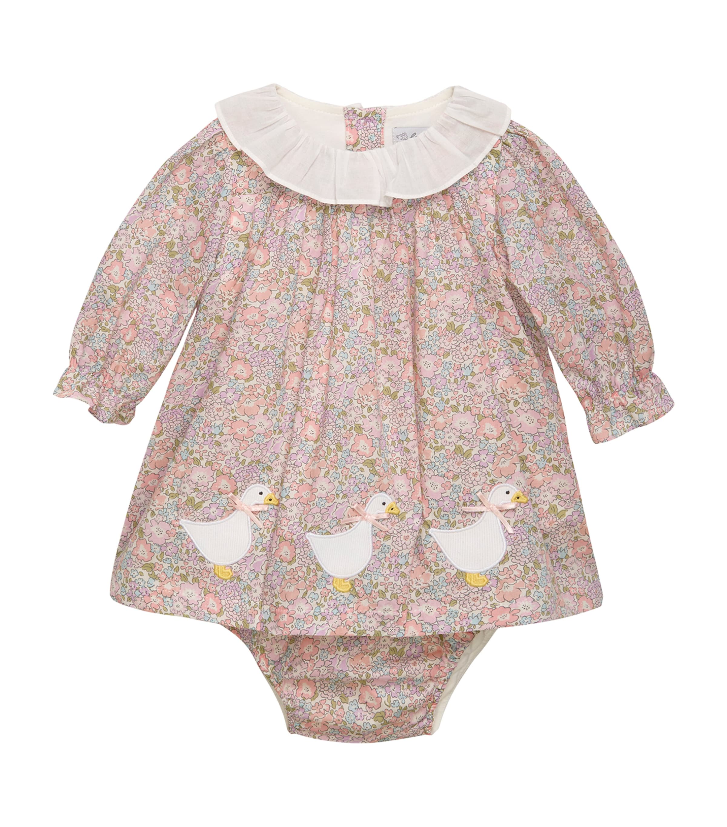 Trotters Cotton Michelle Duck Dress and Bloomers Set (Newborn-9 Months) Pink
