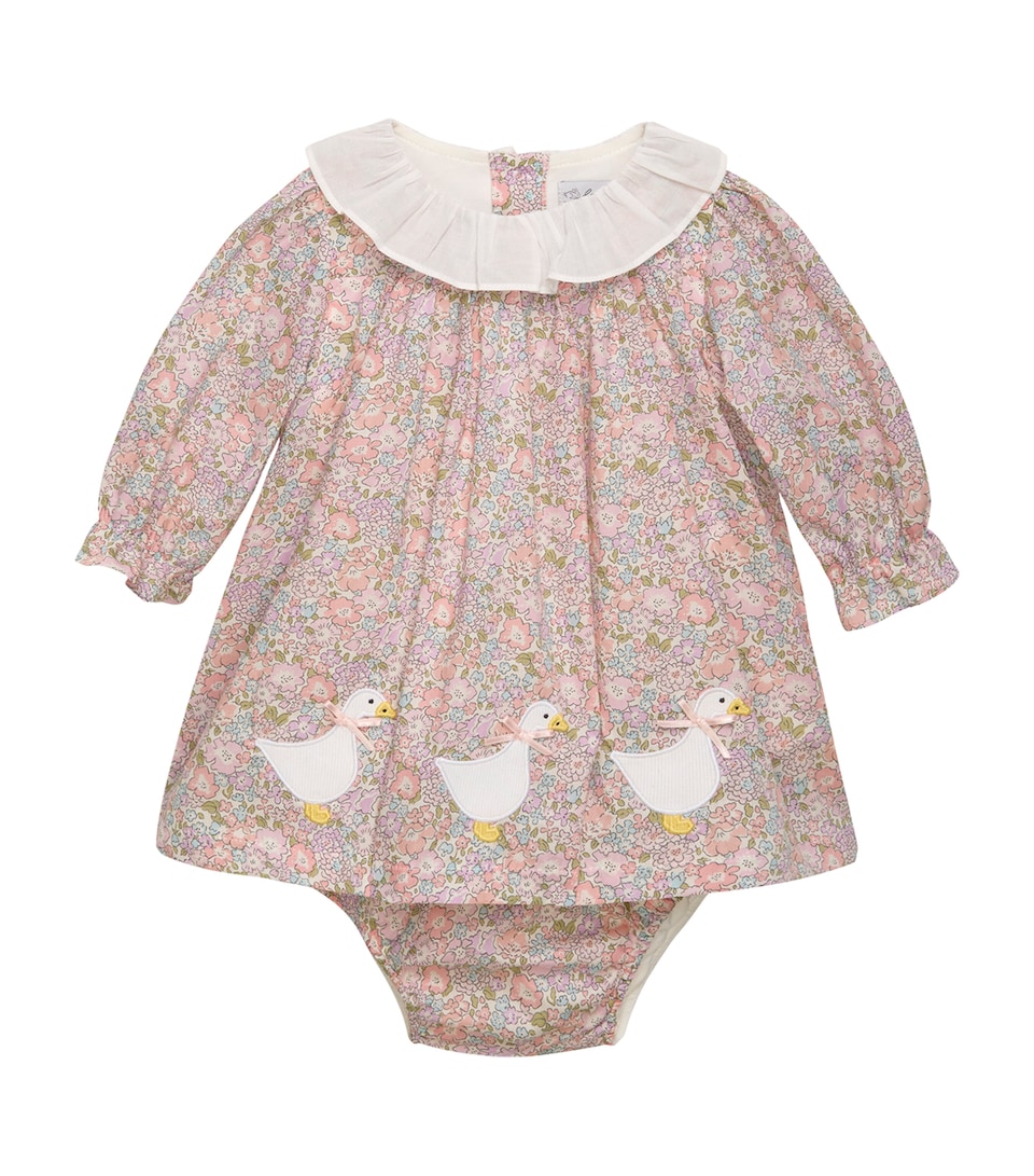 Trotters Cotton Michelle Duck Dress and Bloomers Set (Newborn-9 Months) Pink