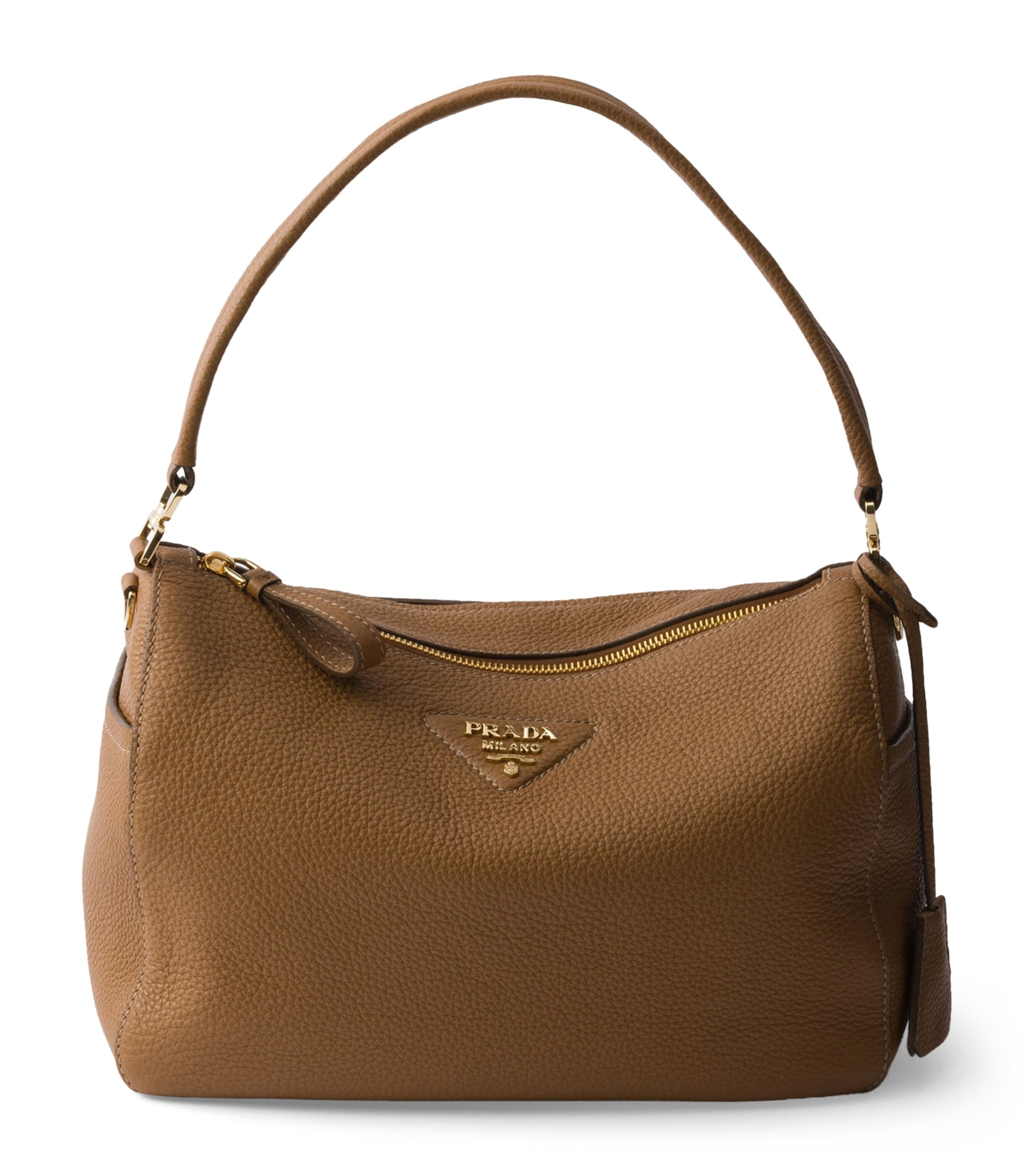 Prada Medium Leather Shoulder Bag Brown