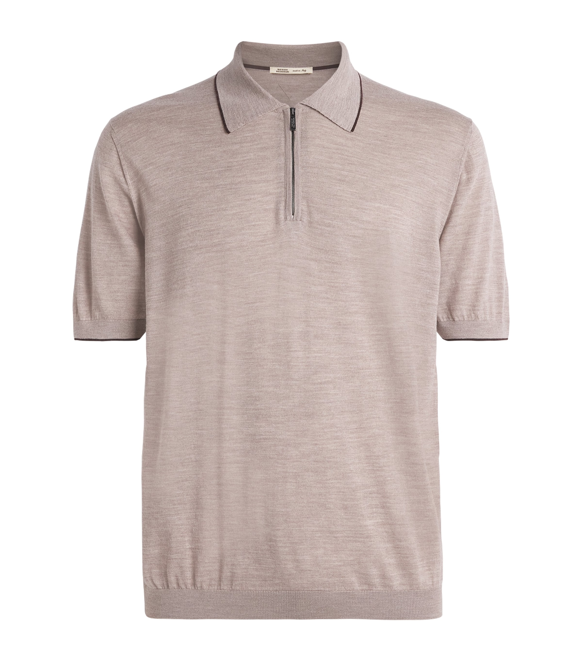 Maurizio Baldassari Mens Virgin Wool Zip-Up Polo Shirt Medium Beige