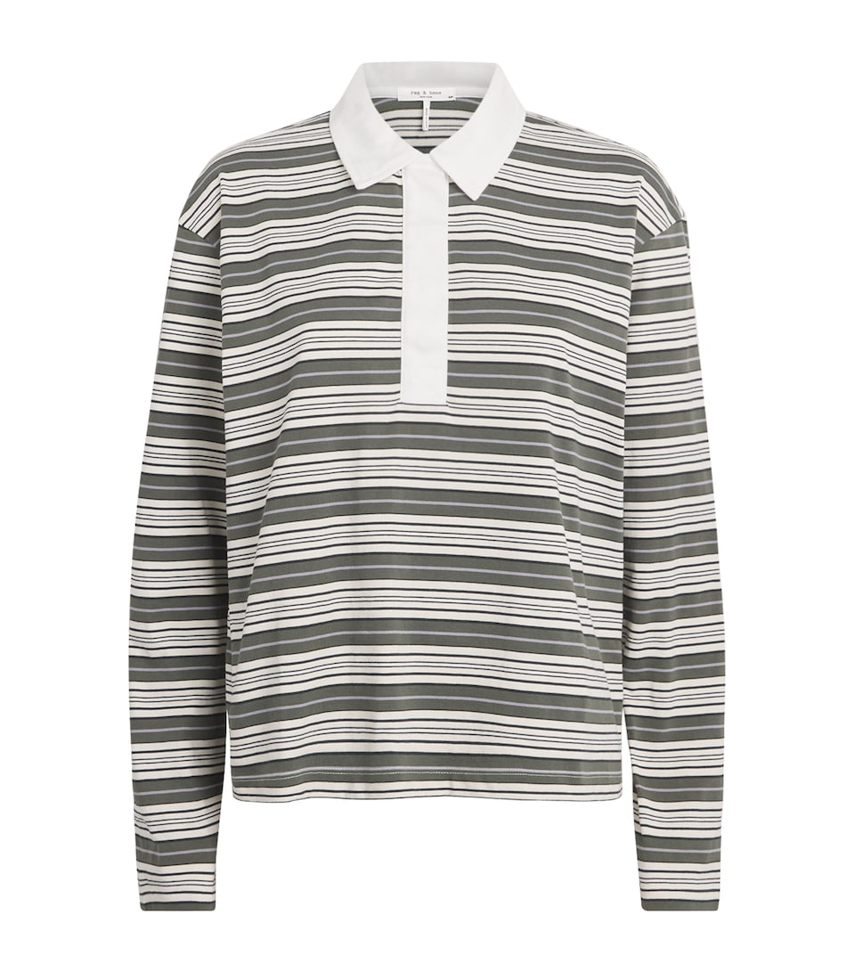 Rag & Bone Womens Cotton Stripe Kelly Rugby Polo Shirt Greenmult