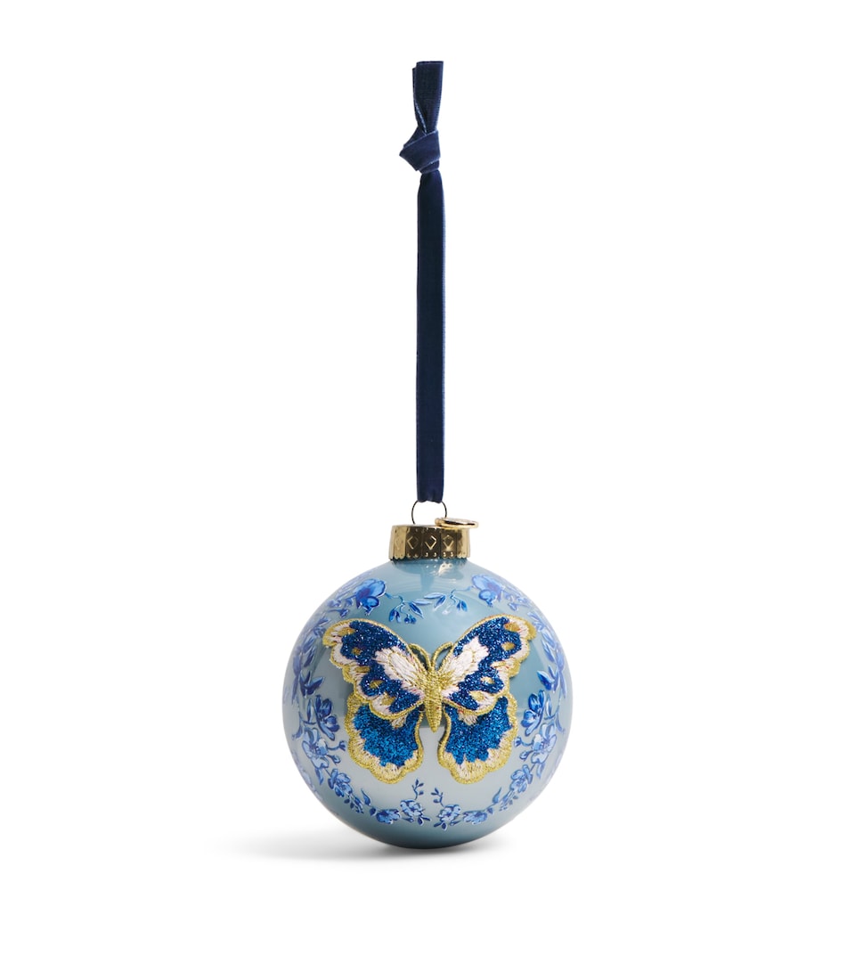 Harrods Toile Butterfly-Embellished Bauble Blue
