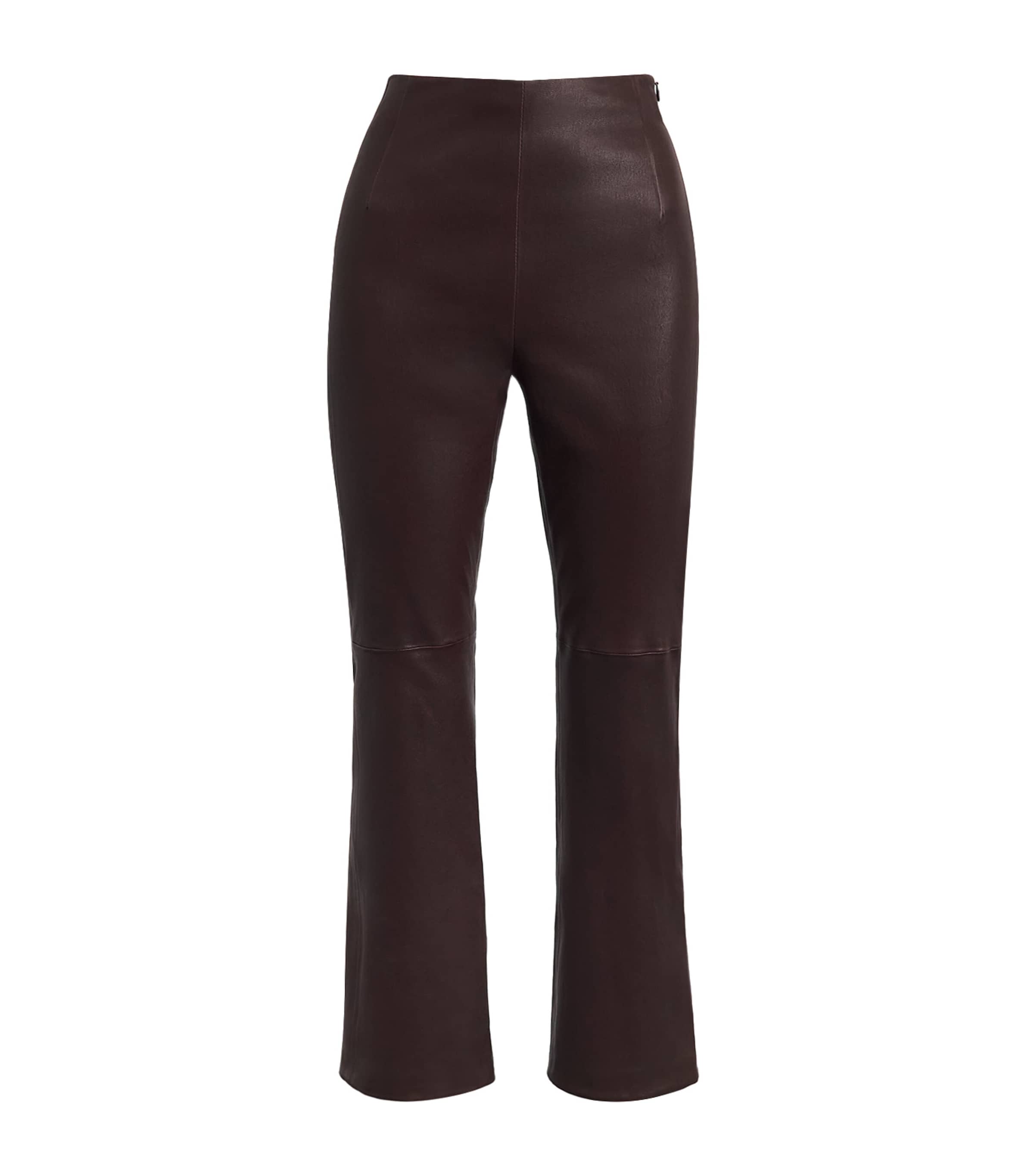 NOUR HAMMOUR Womens Leather Cropped Capri Trousers Brown Stretch