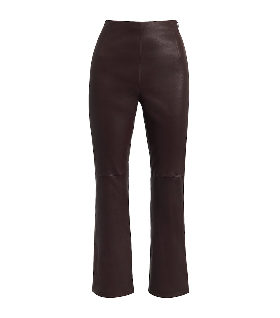 NOUR HAMMOUR Womens Leather Cropped Capri Trousers Brown Stretch
