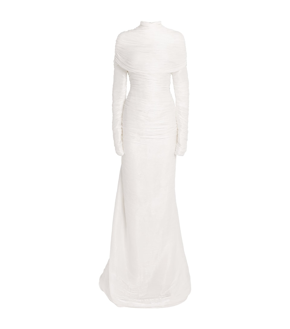 Pleated High-Neck Gown