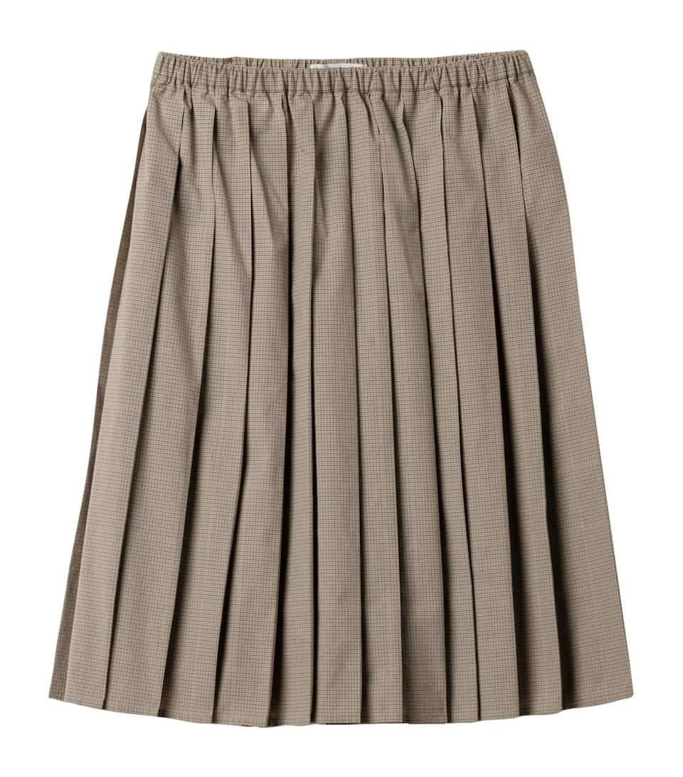 Cotton-Blend Pleated Midi Skirt