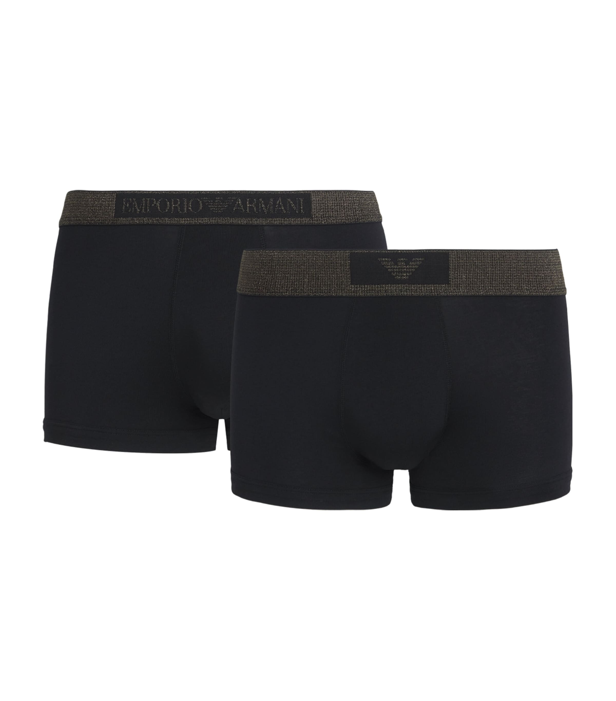 Emporio Armani Mens Stretch-Cotton Logo Boxer Briefs (Pack of 2) Black/bla