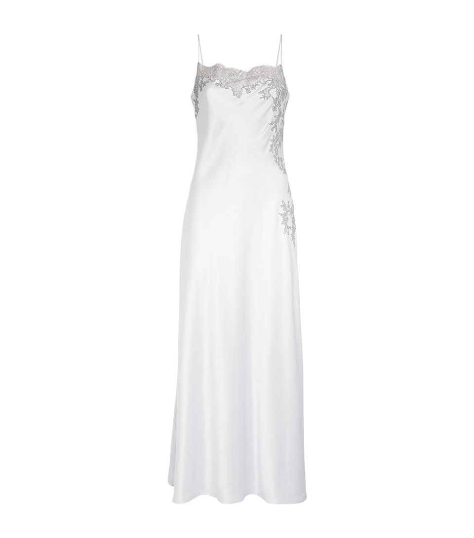 Carine Gilson Womens Silk Lace Maxi Nightdress Silvergrey