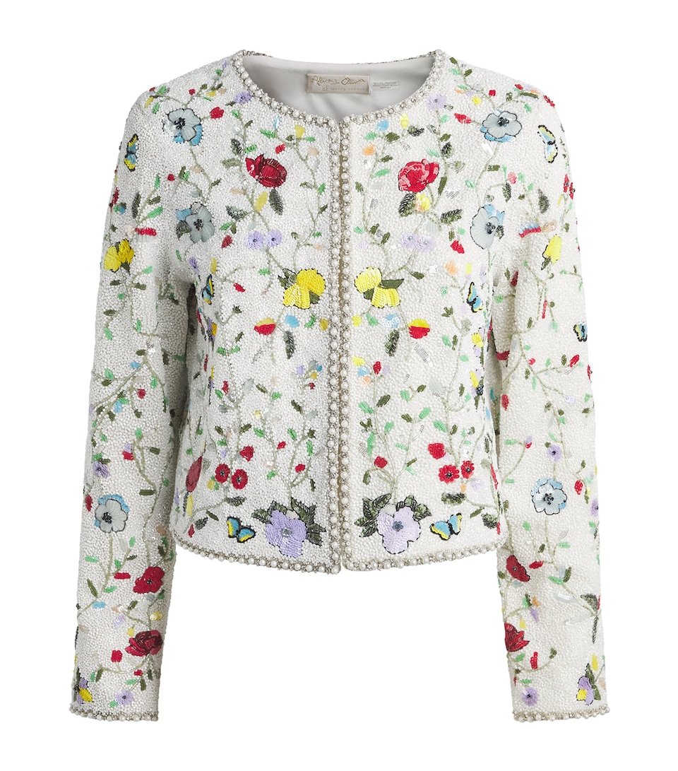 Alice+Olivia Womens Embellished Floral Kidman Jacket Twstng Vines Off Wht