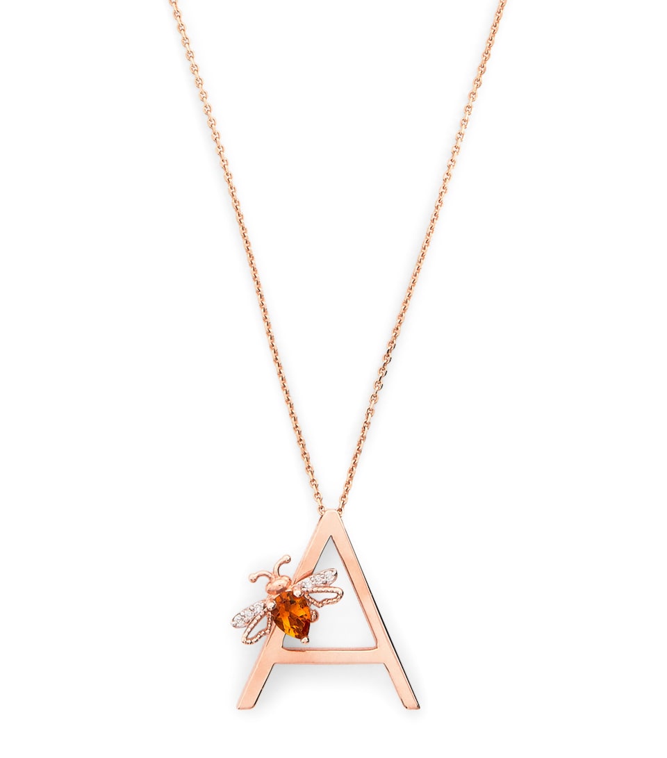 Rose Gold, Diamond and Citrine Letter ‘A’ Necklace