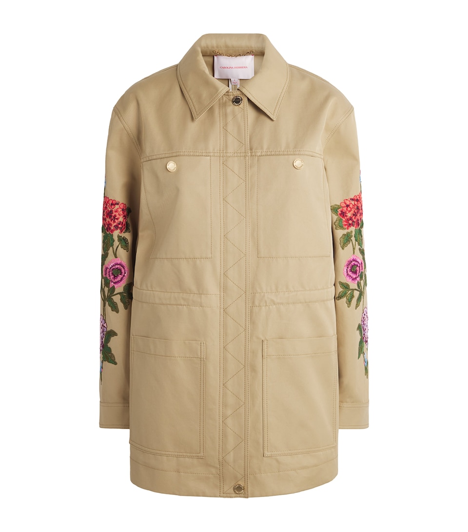 Carolina Herrera Womens Embroidered Trench Coat Birch