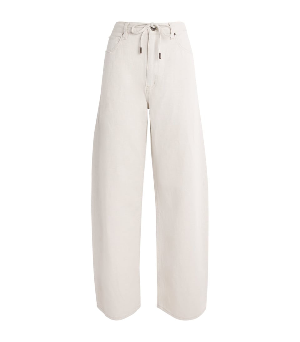FRAME Womens Drawstring Off-Duty Mid-Rise Straight Jeans Natural Ecru
