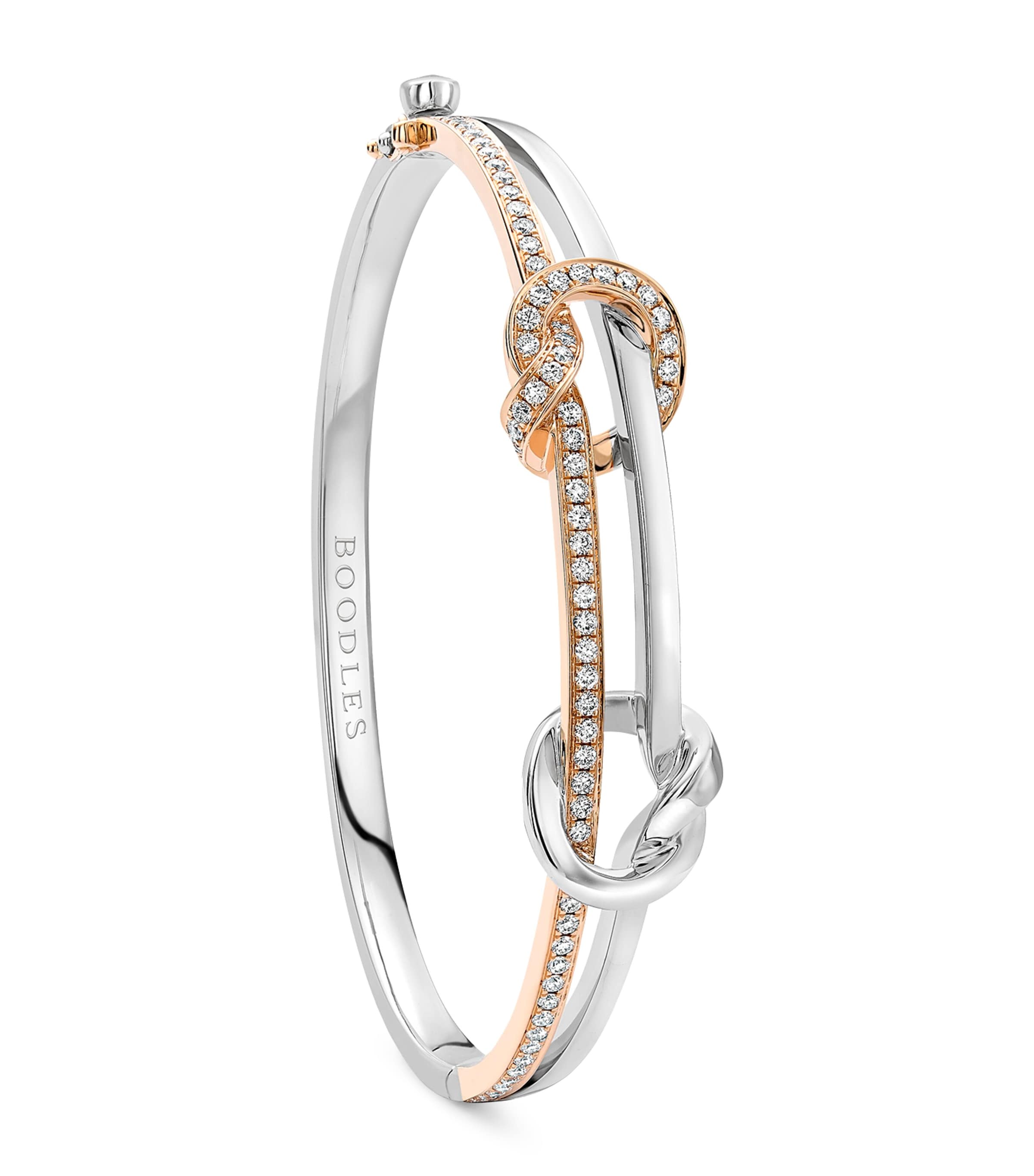 Boodles Mixed Gold and Diamond The Knot Bangle White Gold