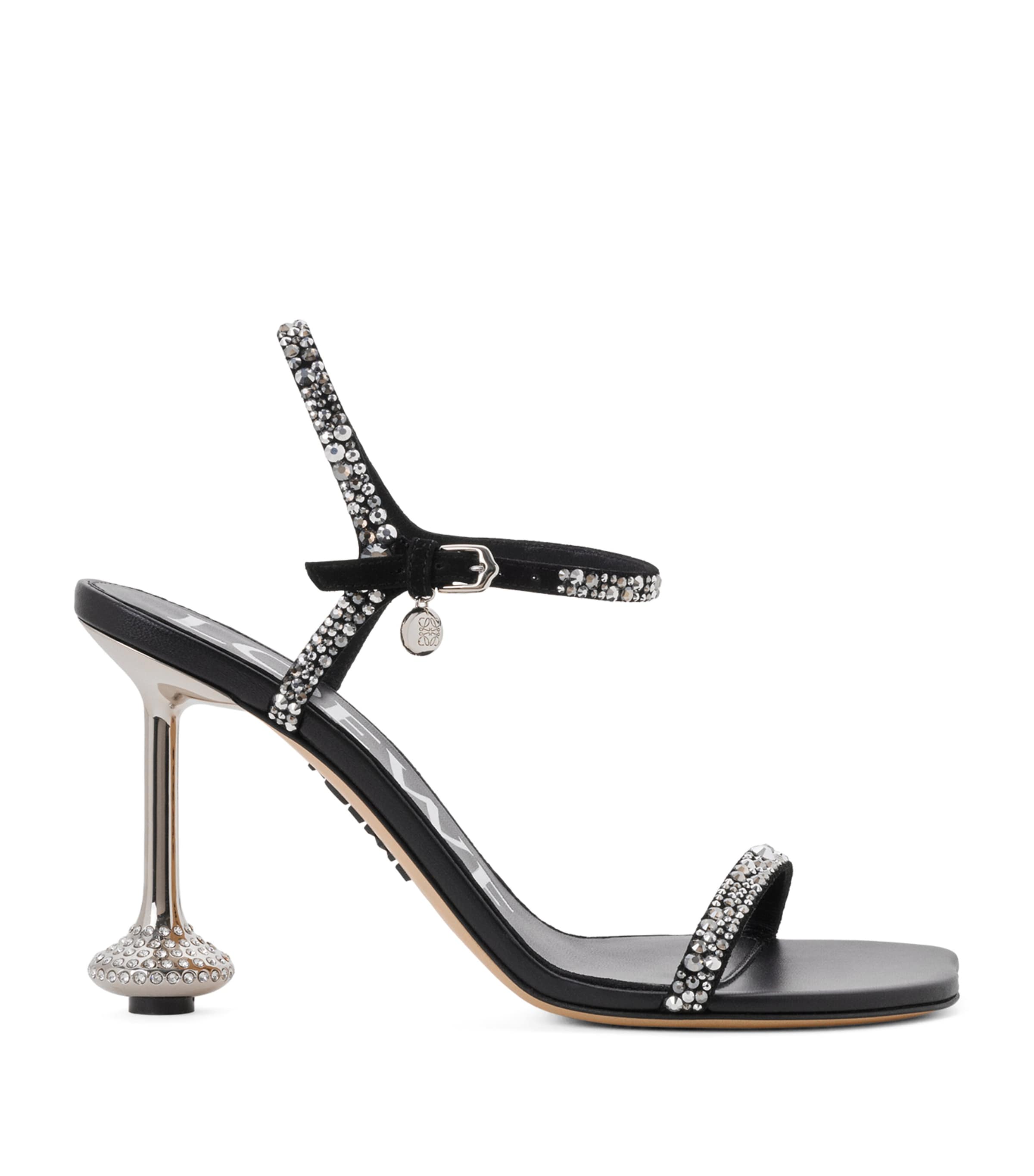 LOEWE Suede Embellished Toy Heeled Sandals 90 Black/silver