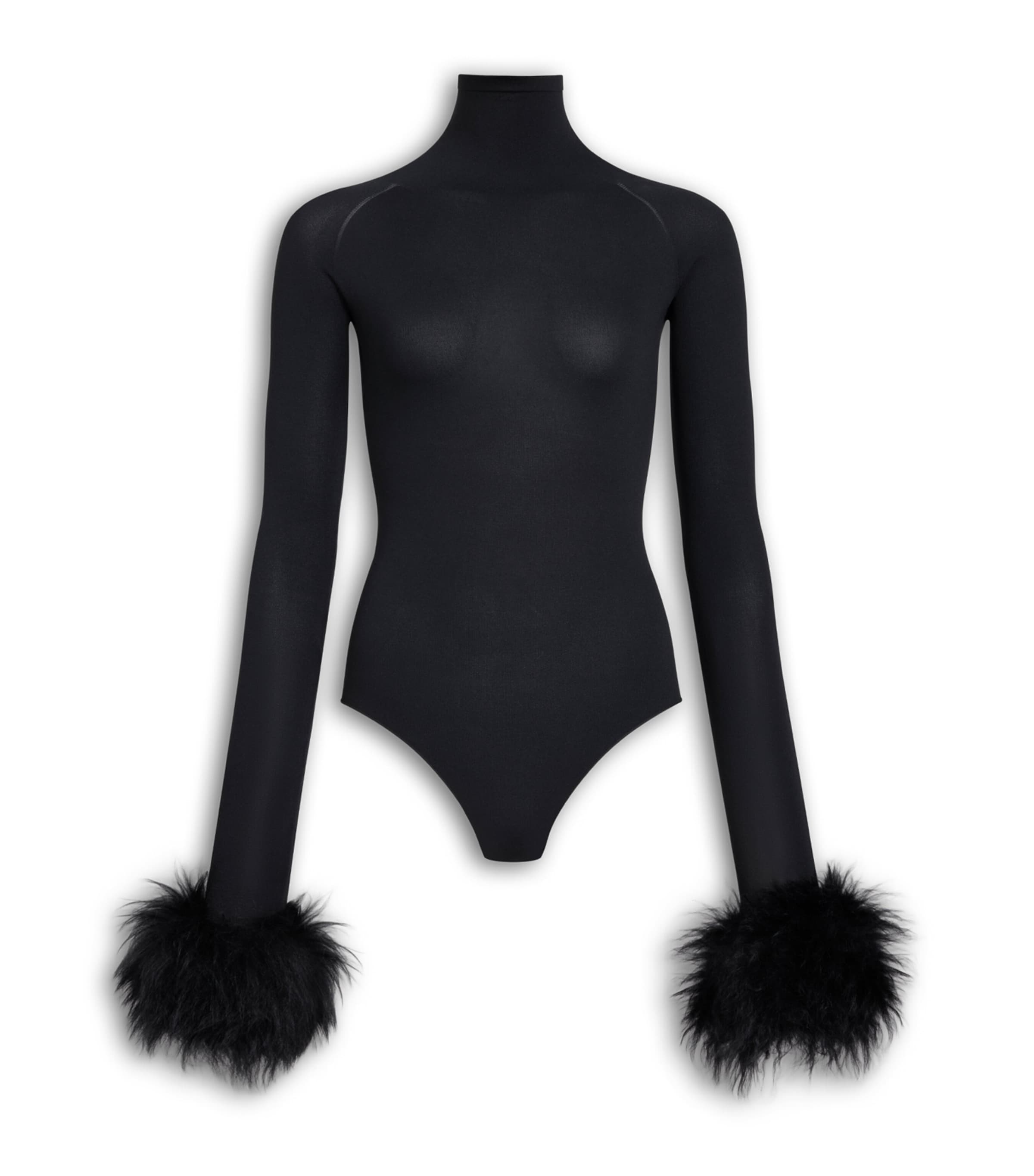 Alaïa Womens Faux Fur-Cuff Bodysuit Noir Alaia