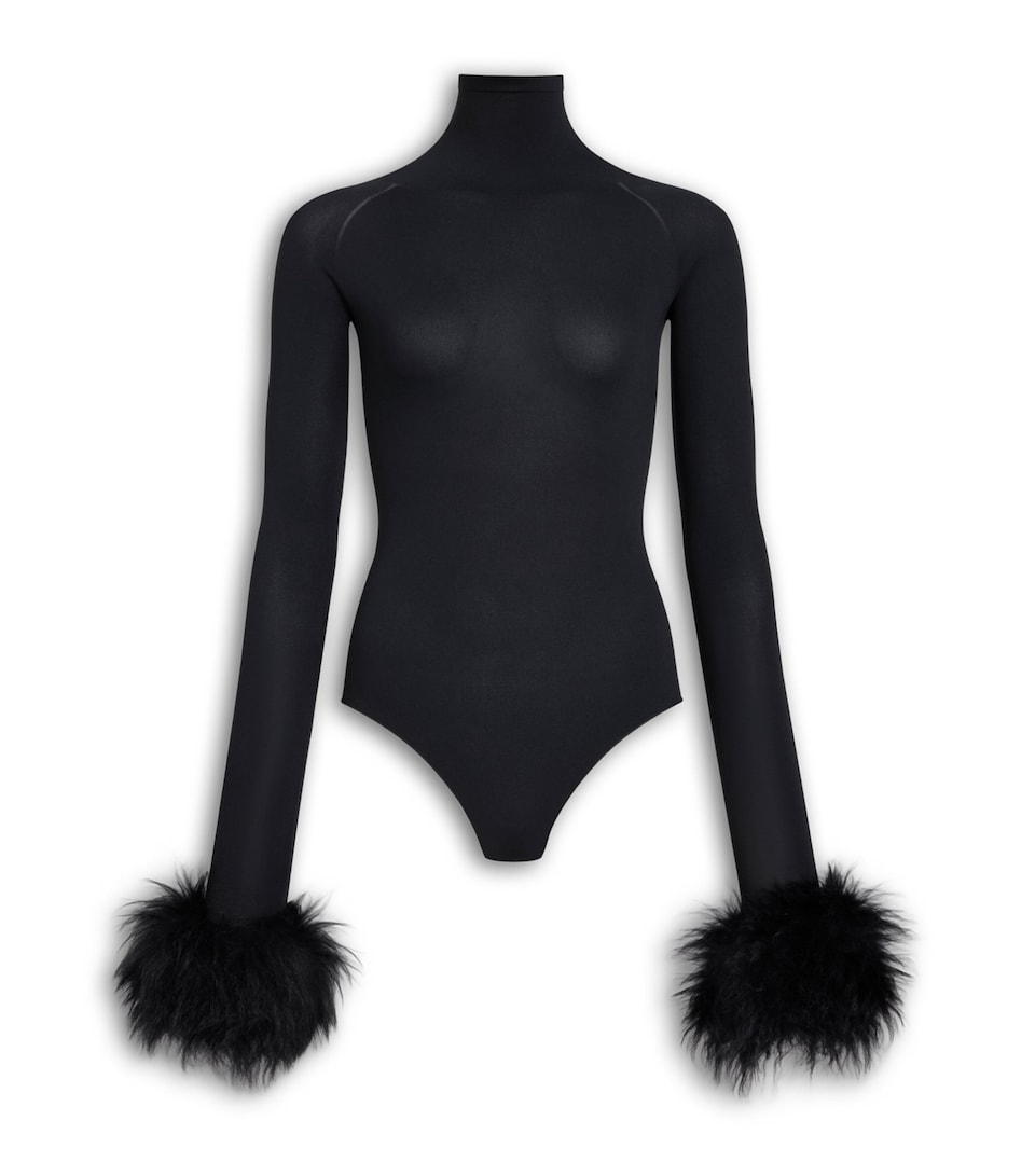 Alaïa Womens Faux Fur-Cuff Bodysuit Noir Alaia