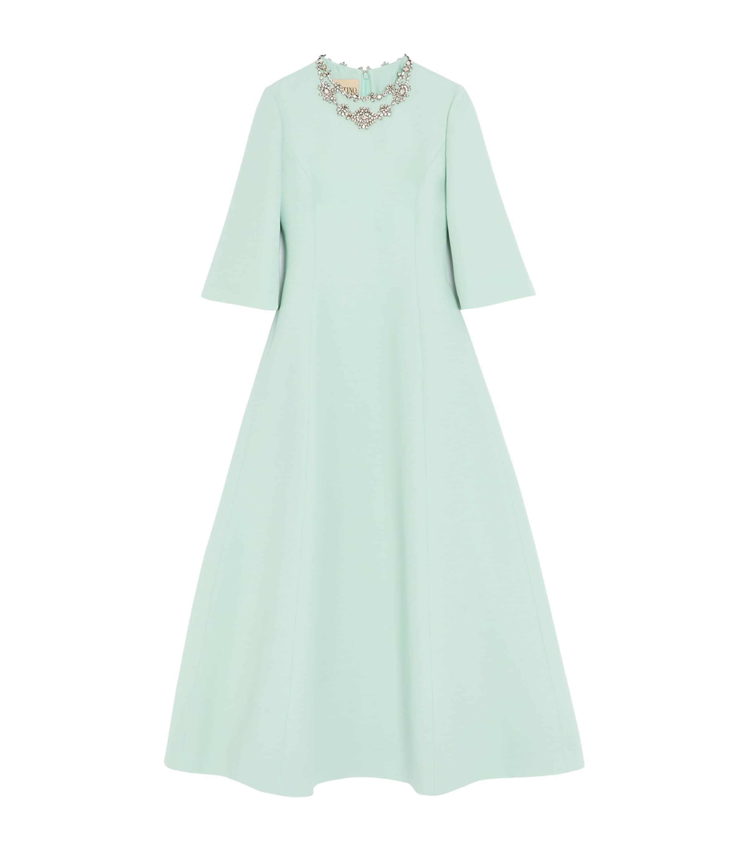 Valentino Womens Wool-Silk Crepe Embellished Midi Dress