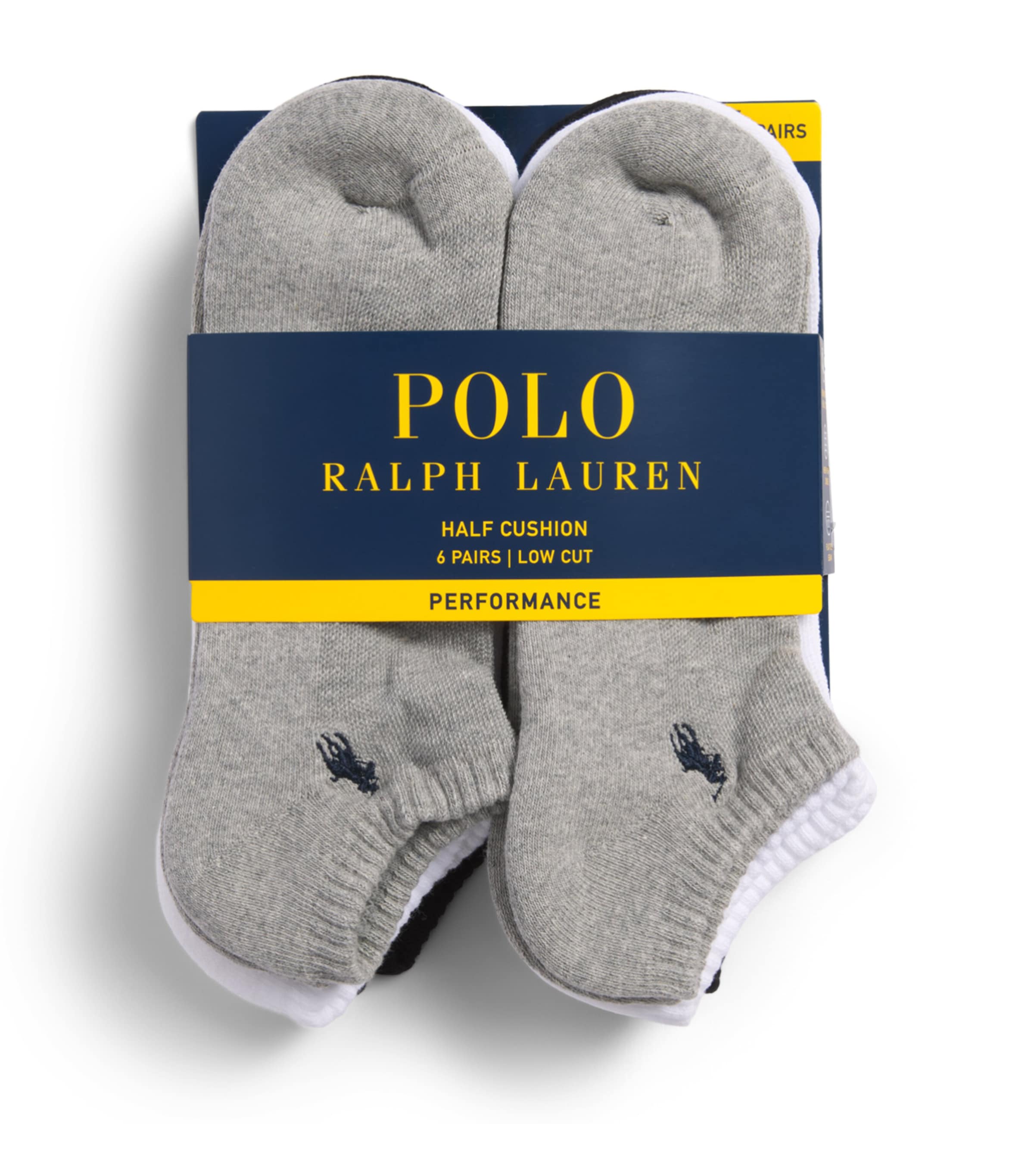 Polo Ralph Lauren Mens Performance Trainer Socks (Pack of 6) Grey Assorted