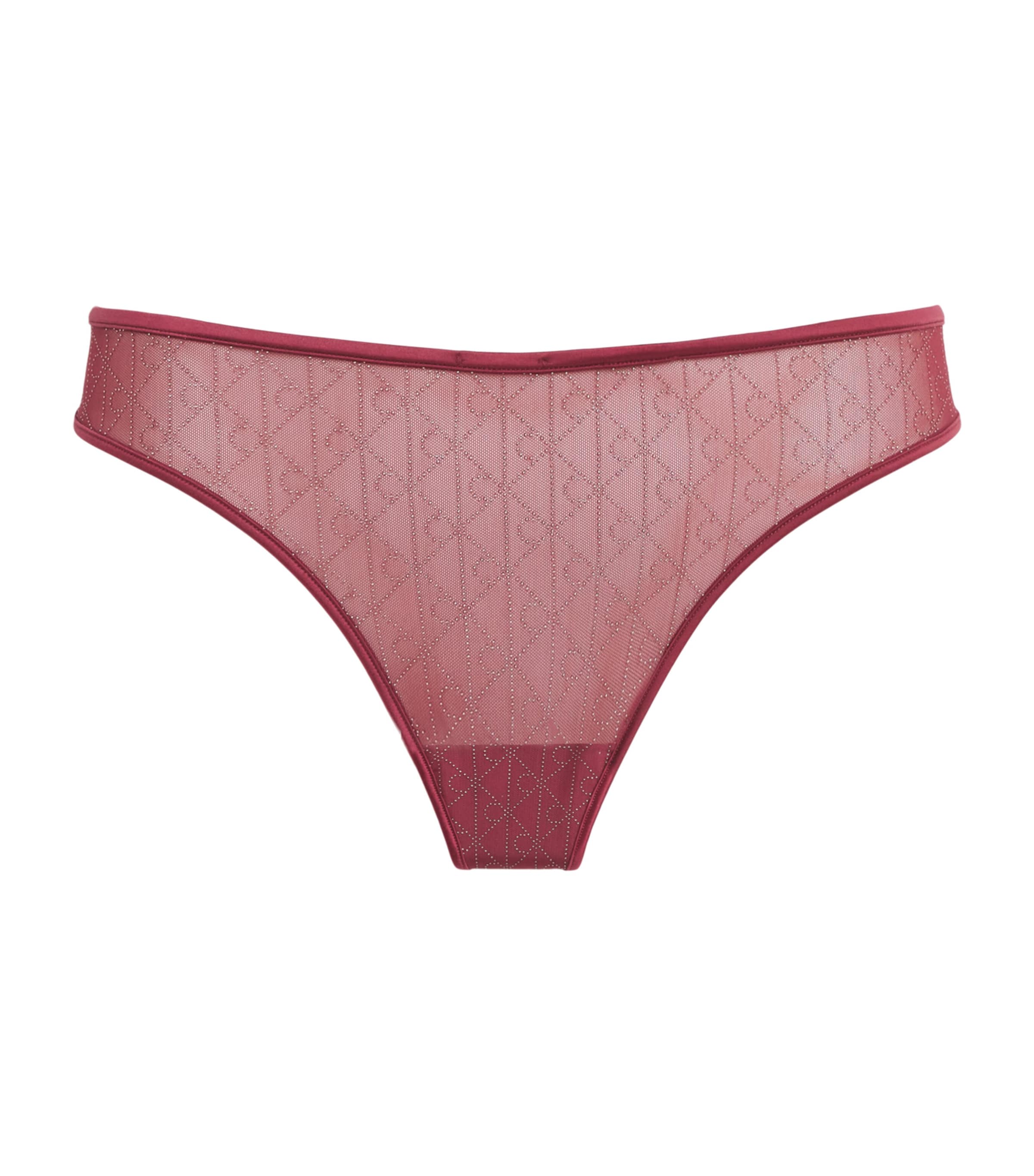 Calvin Klein Womens Mesh Emblem Thong Established Red