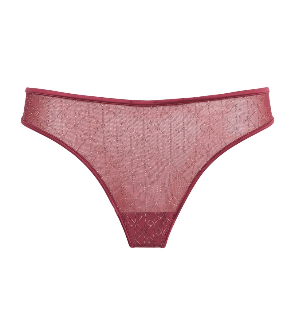Calvin Klein Womens Mesh Emblem Thong Established Red