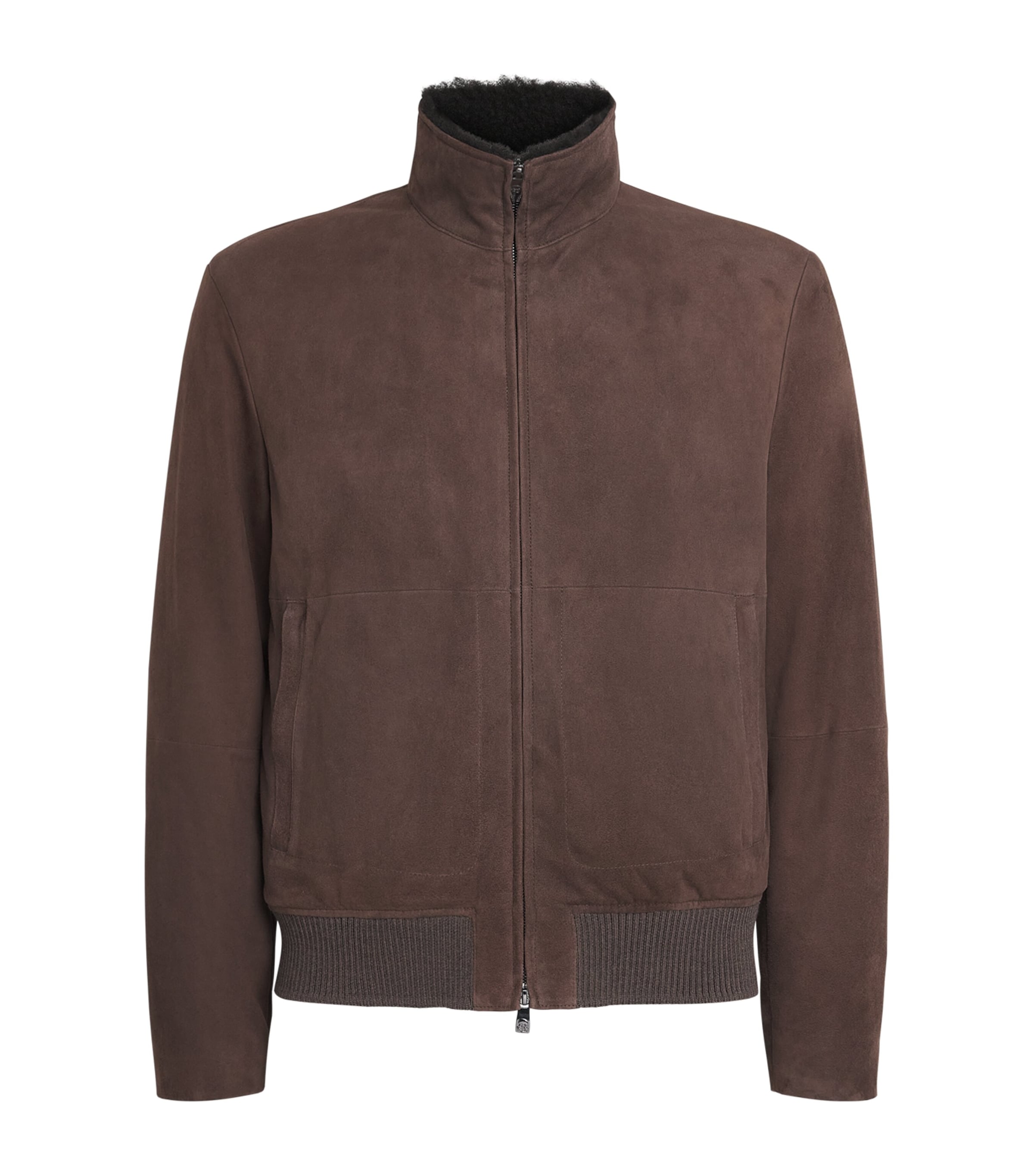 Corneliani Mens Suede-Shearling Funnel-Neck Jacket Dark Brown