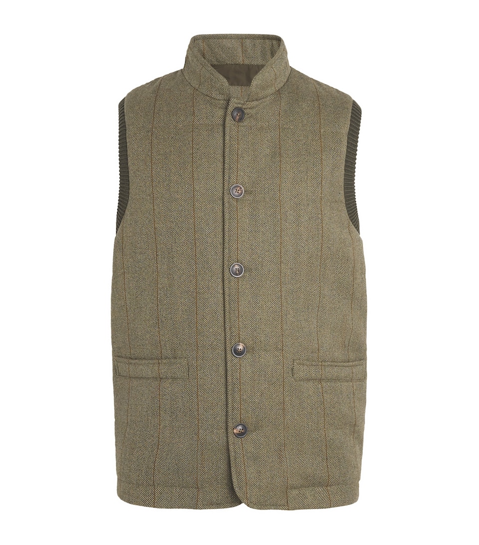Purdey Mens Tweed-Front Clarges Gilet Cairn Tweed