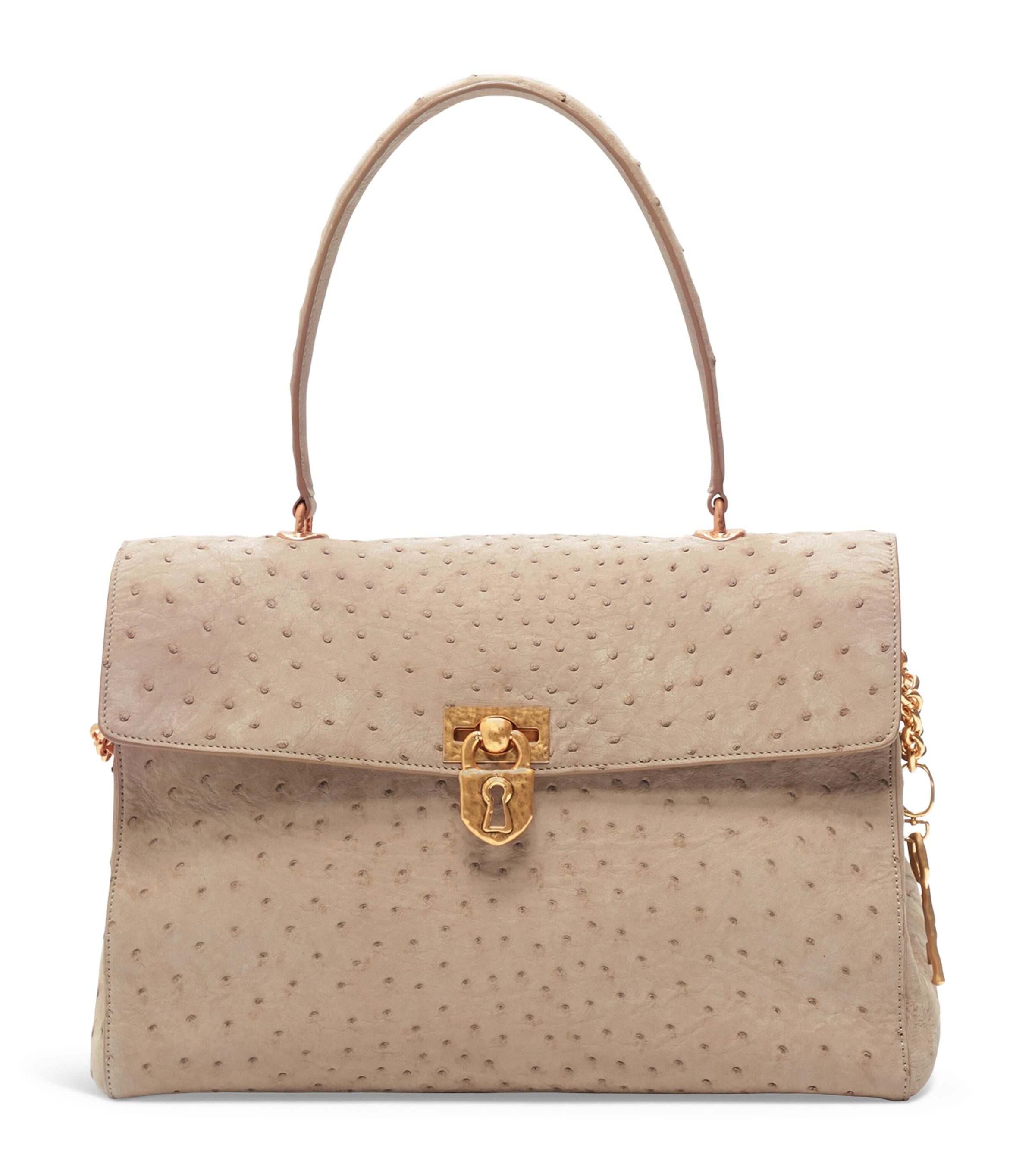 Ostrich Leather Soft Secret Top-Handle Bag