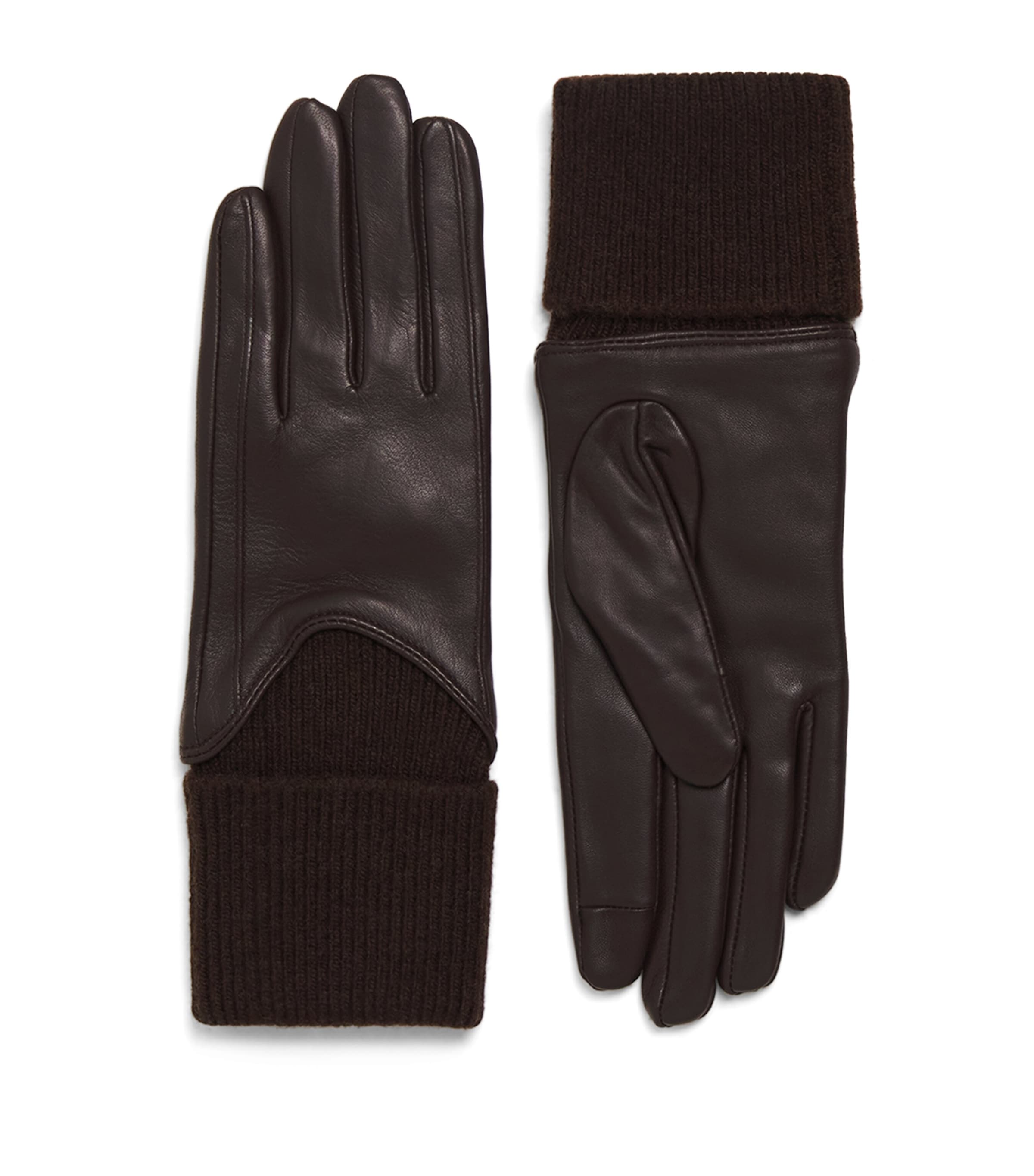 Leather Knitted-Cuffs Gloves