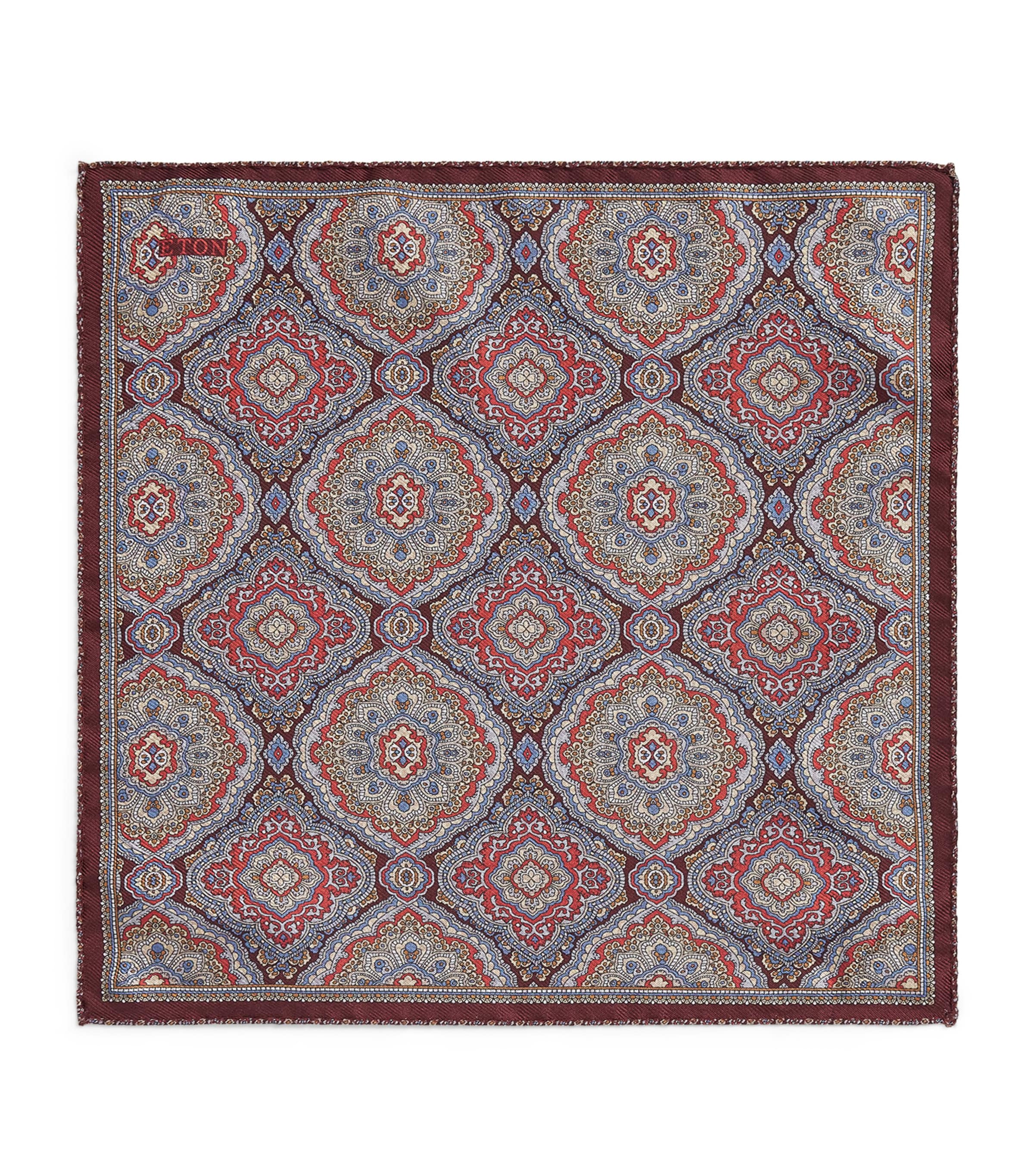 Eton Reversible Jacquard Pocket Square Dark Red