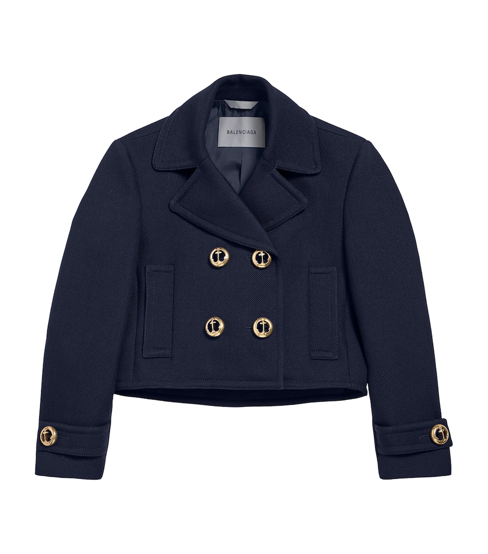 Balenciaga Womens Wool Cropped Pea Coat