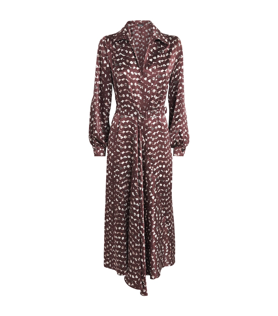 Kiton Womens Silk Printed Midi Dress Bordeaux Print