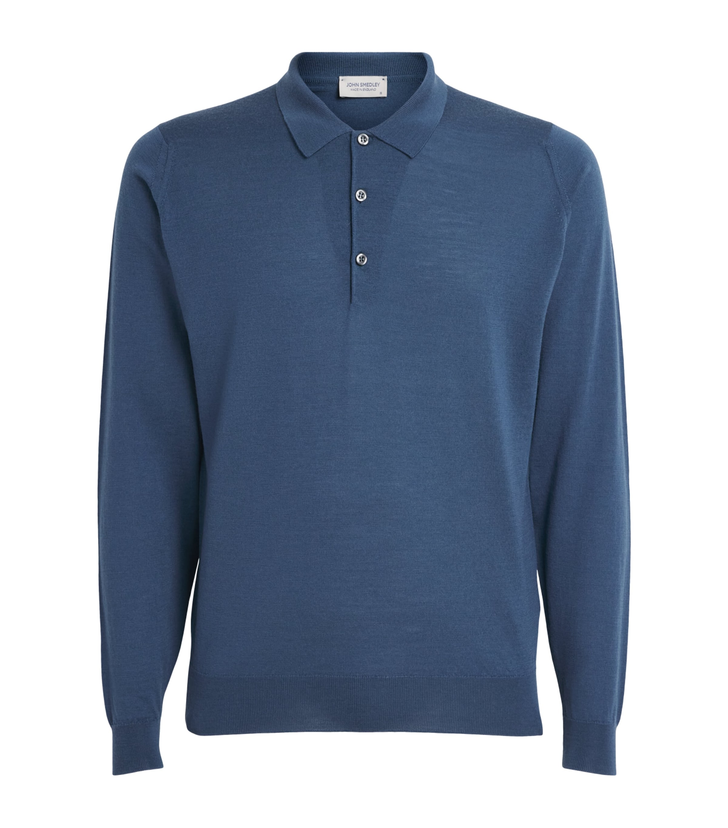 John Smedley Mens Merino Wool Long-Sleeve Polo Shirt Teal Firth