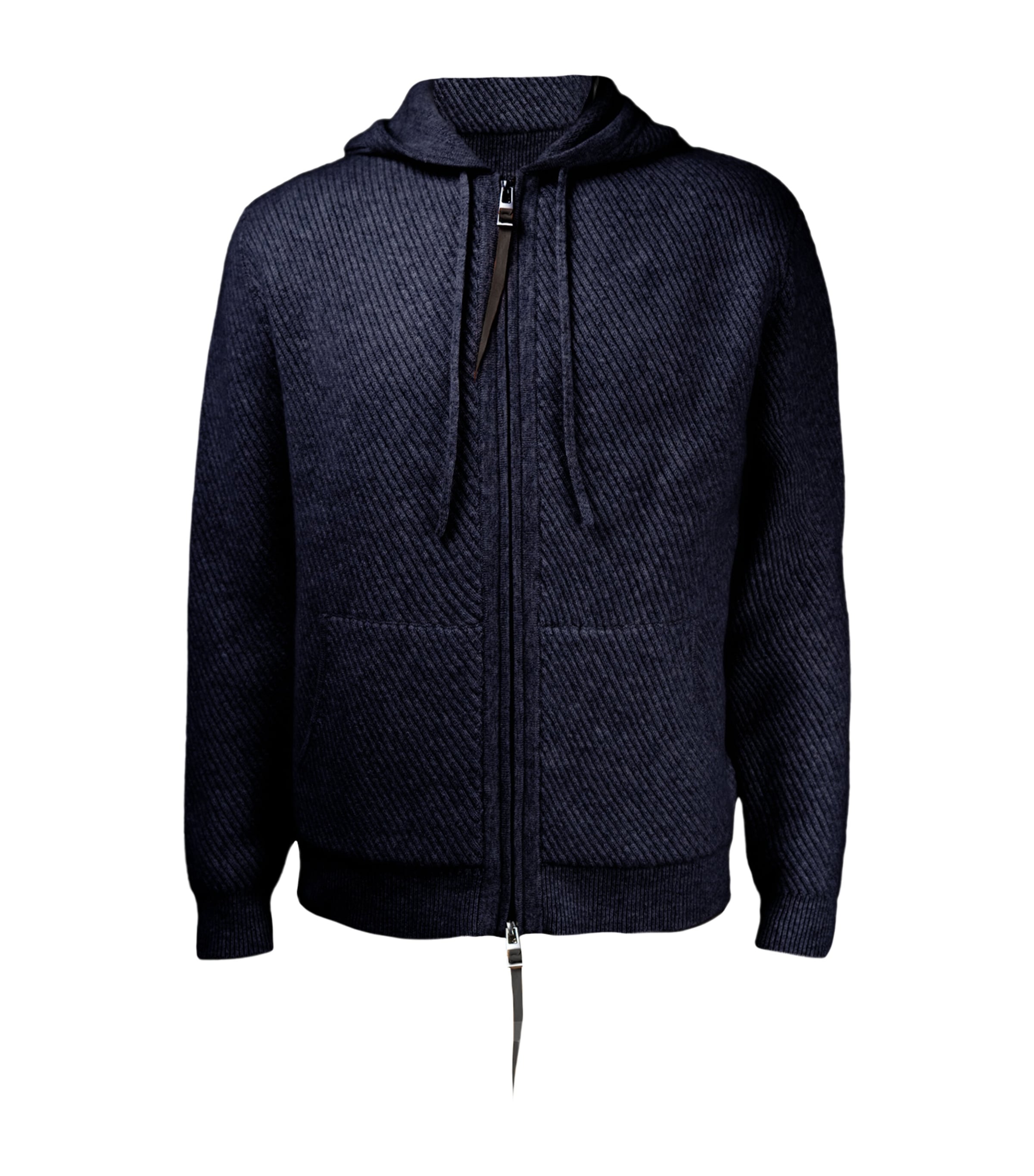 Alan Scott Mens Cashmere Feather-Rib Hoodie Midnight