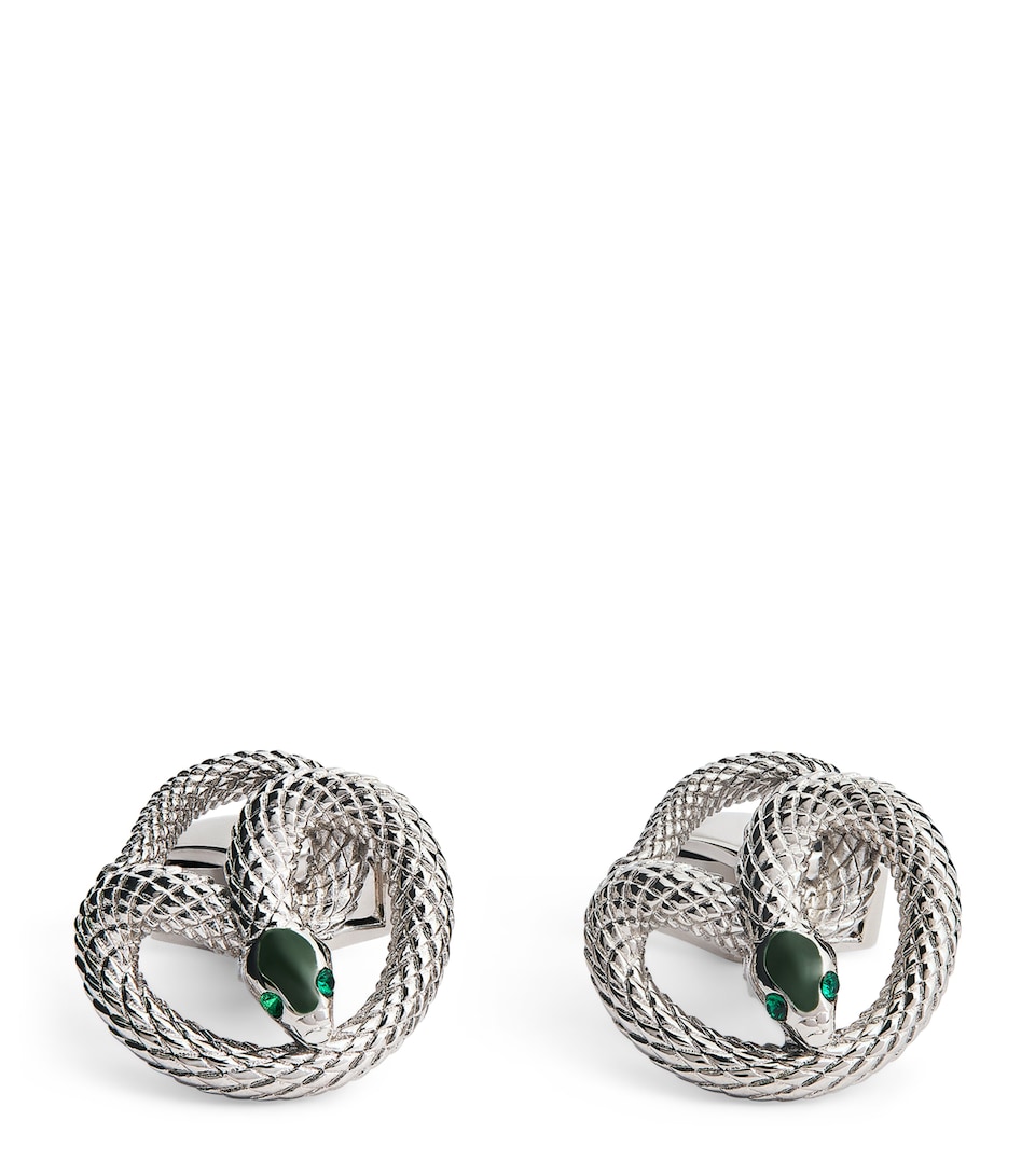 Tateossian Palladium Enamel-Detail Viper Cufflinks Silver Colour