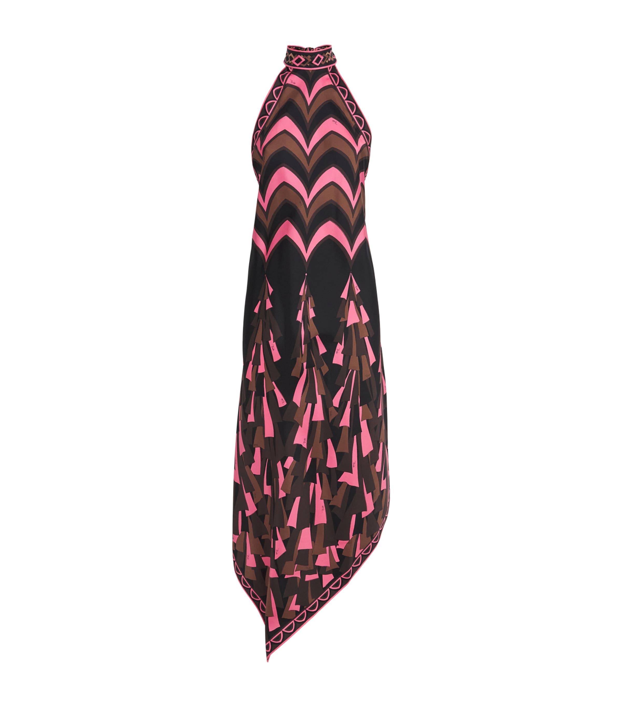 PUCCI Womens Silk Halterneck Midi Dress Brown Coral