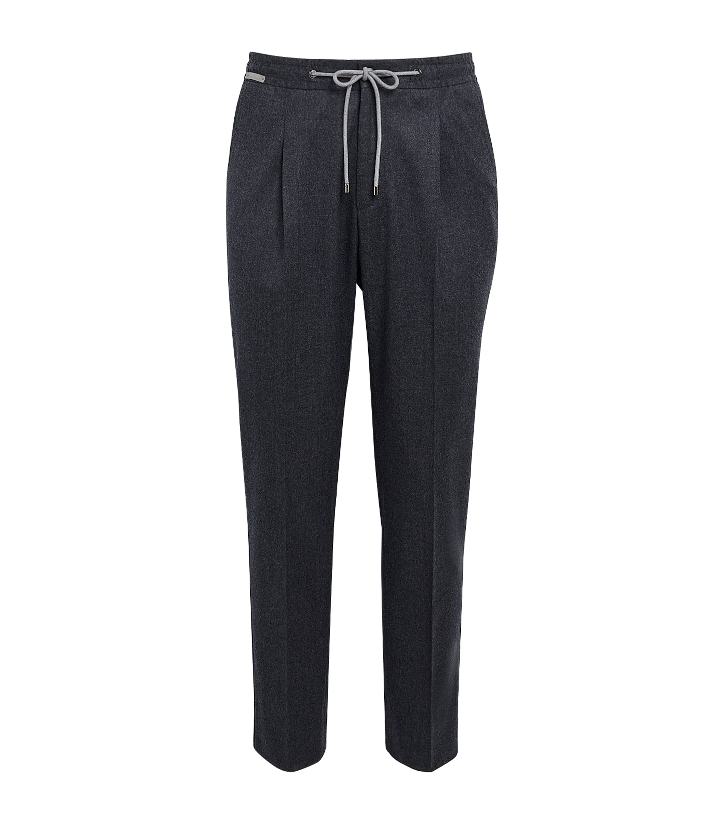 Corneliani Mens Virgin Wool Drawstring Trousers Gry Melange Drk