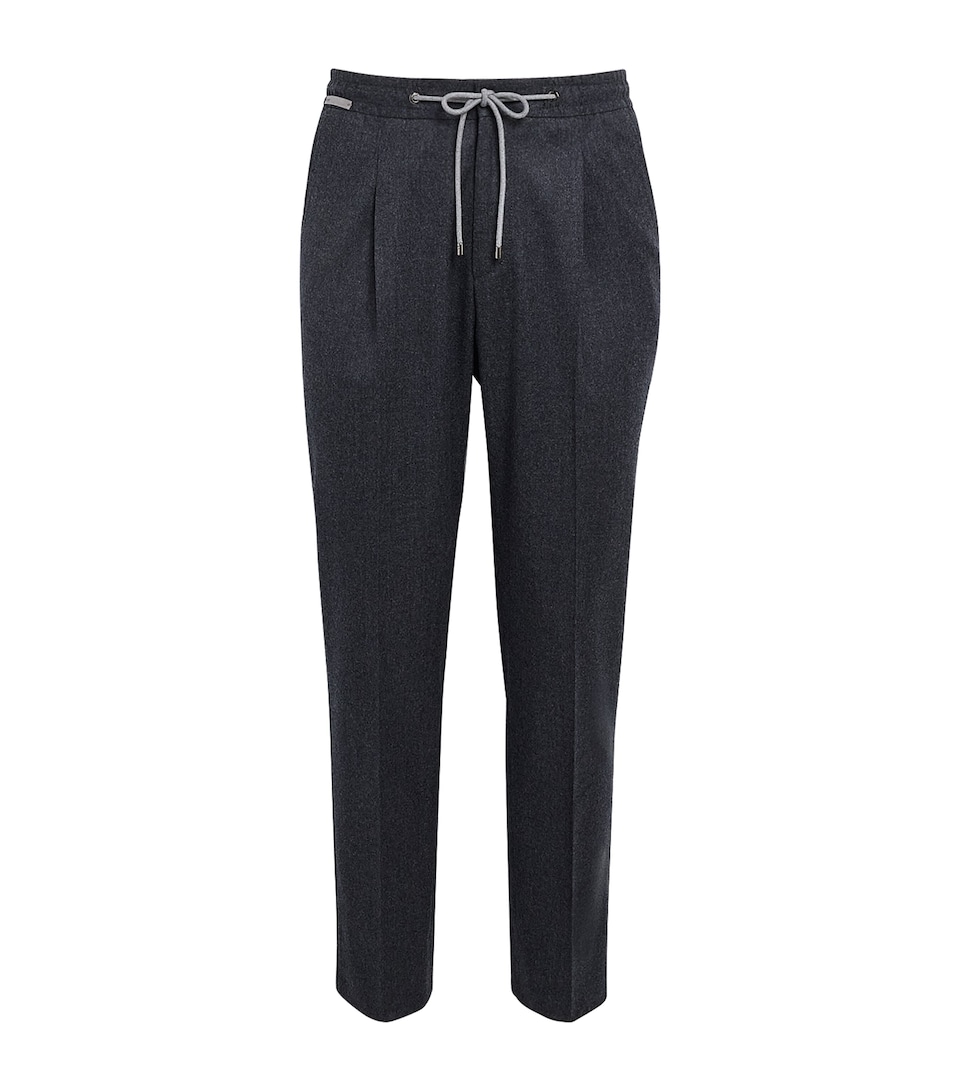 Corneliani Mens Virgin Wool Drawstring Trousers Gry Melange Drk