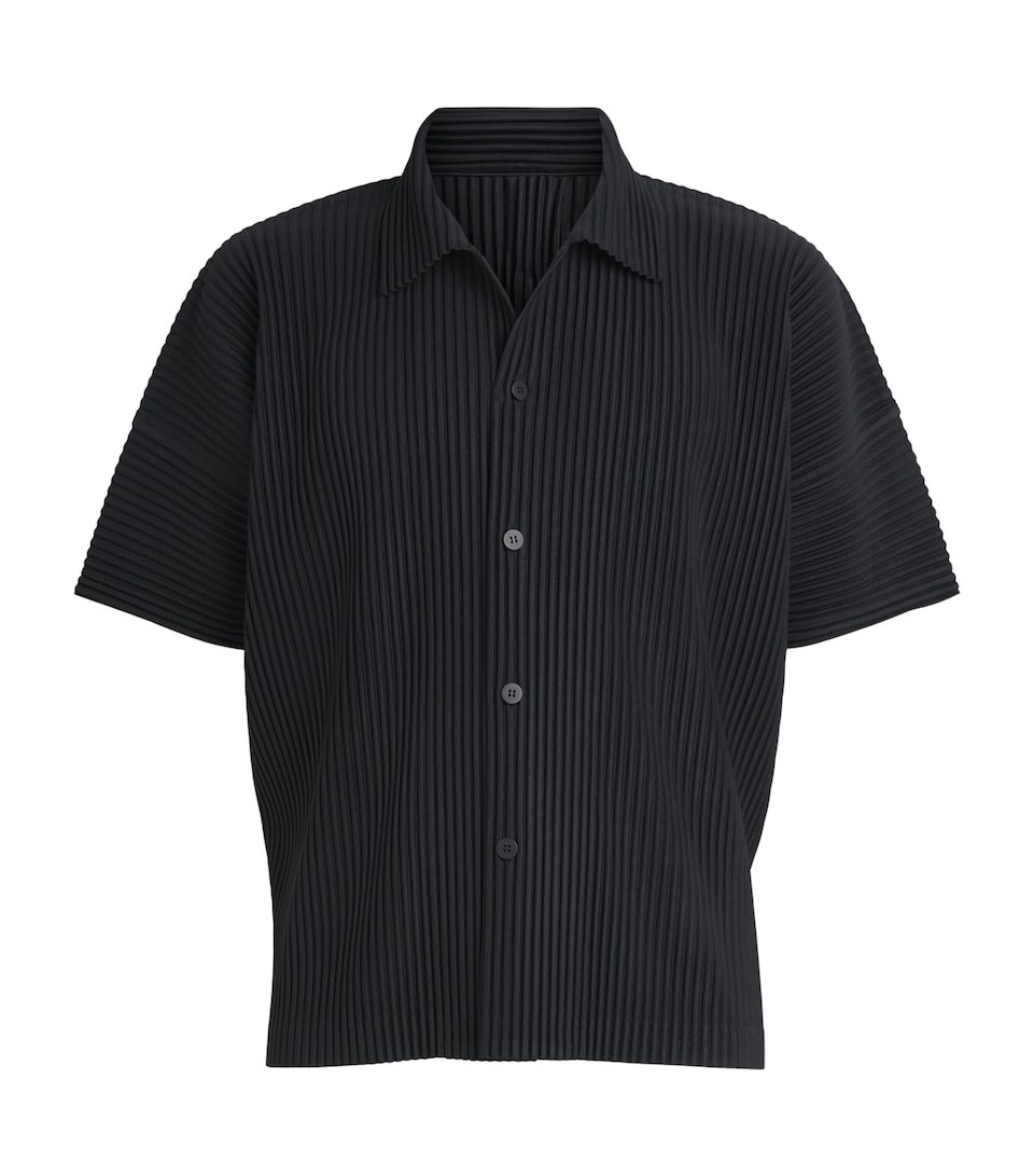Homme Plissé Issey Miyake Mens Pleated Short-Sleeve Shirt Black