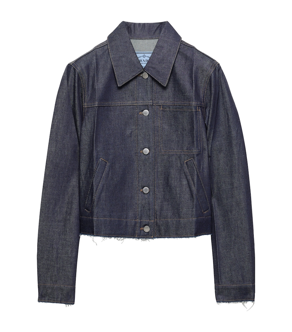 Prada Womens Raw-Hem Denim Jacket Blue